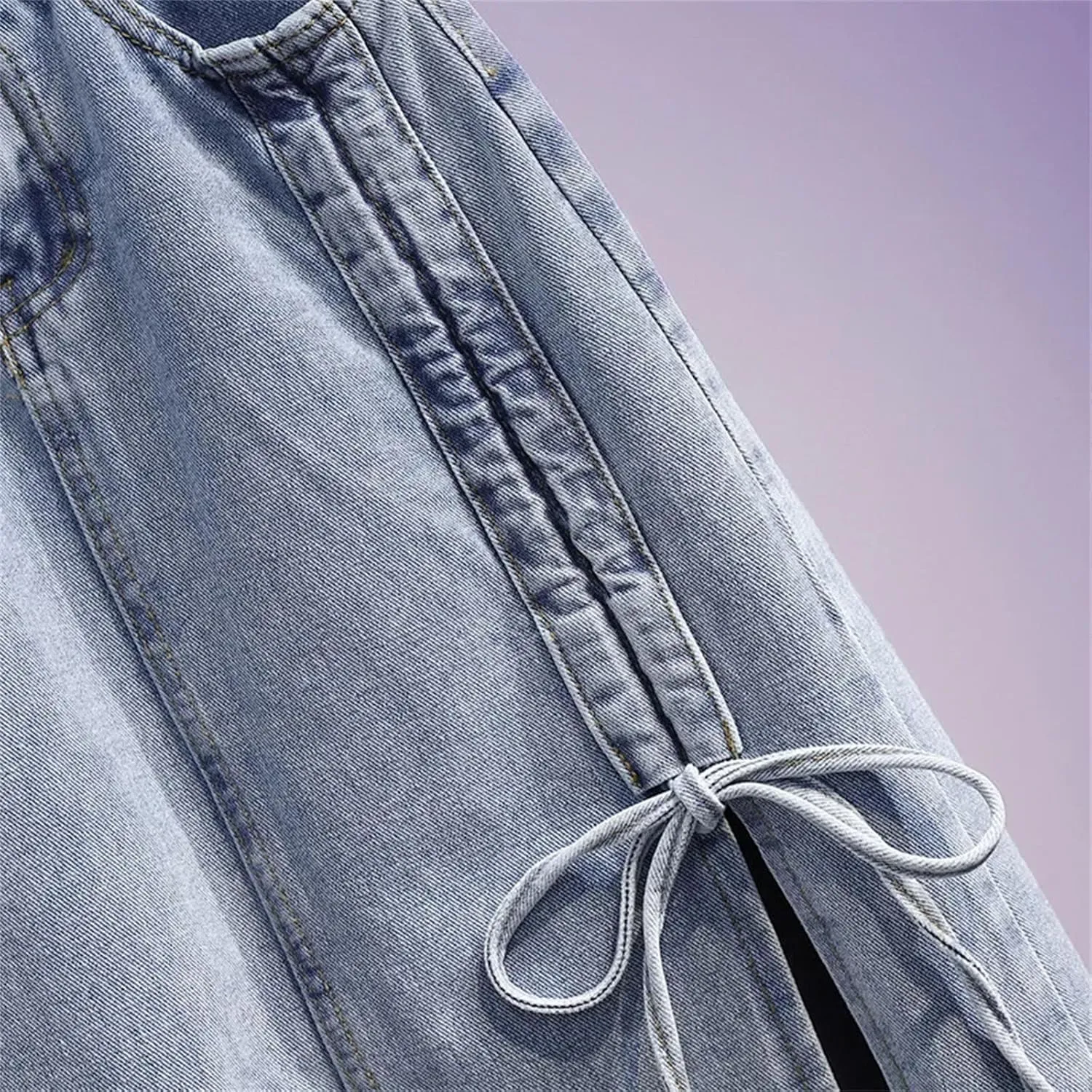 Women's Casual High Waisted Denim Skirt Bow Slim Fit Mid Length A-Line Jeans Skirts