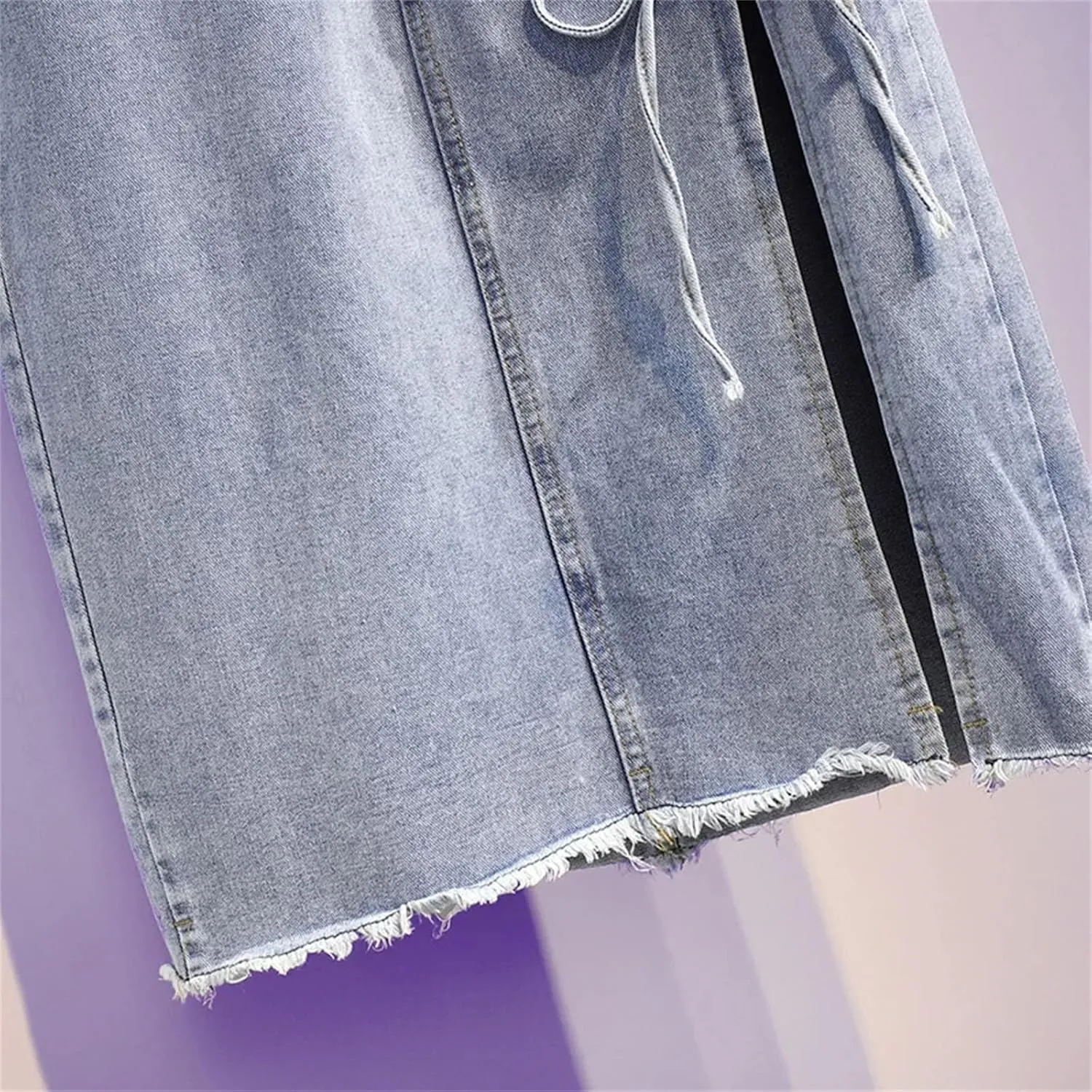 Women's Casual High Waisted Denim Skirt Bow Slim Fit Mid Length A-Line Jeans Skirts