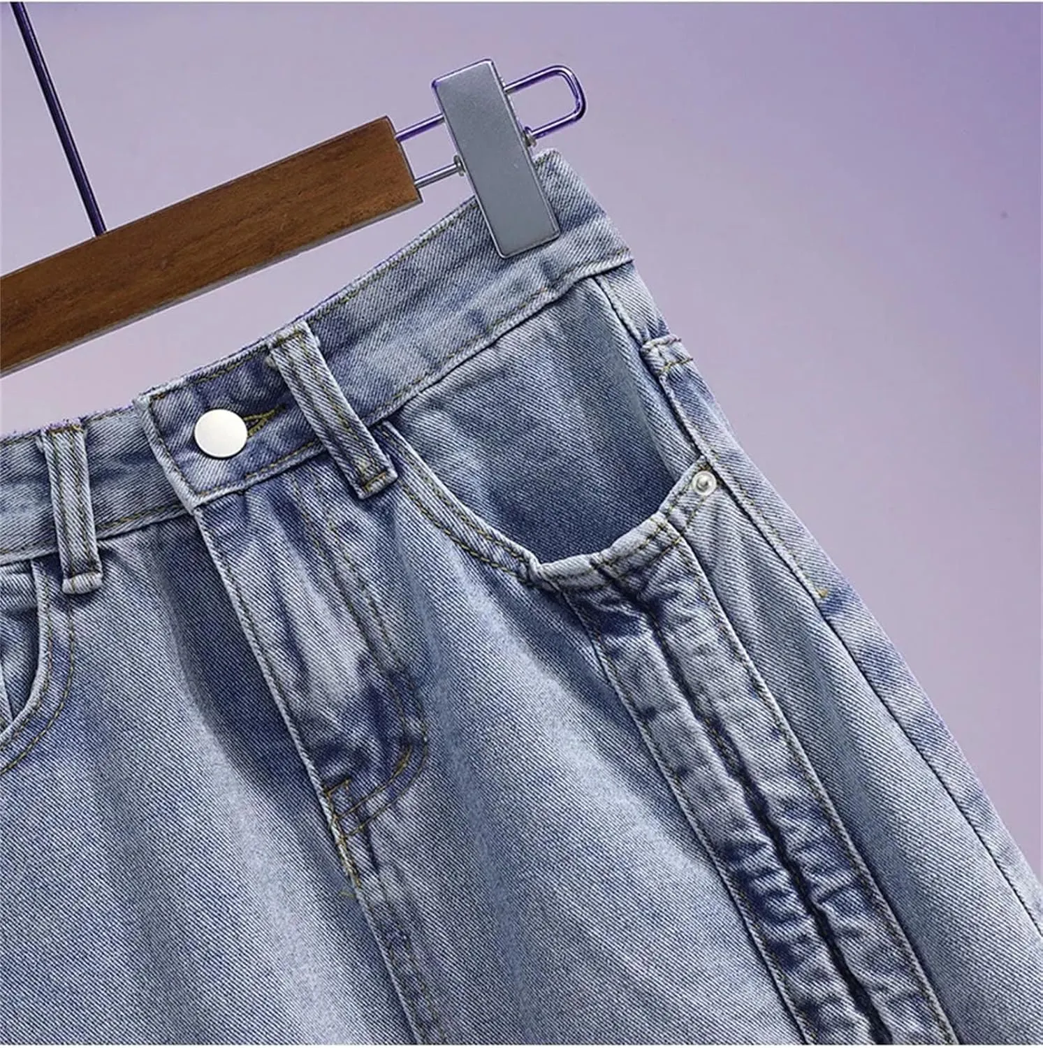 Women's Casual High Waisted Denim Skirt Bow Slim Fit Mid Length A-Line Jeans Skirts