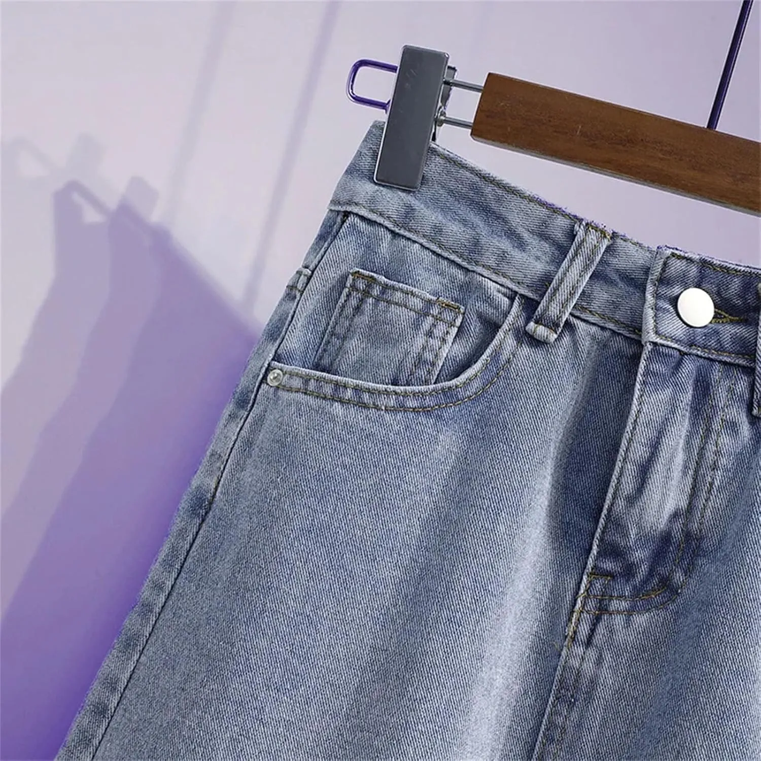 Women's Casual High Waisted Denim Skirt Bow Slim Fit Mid Length A-Line Jeans Skirts