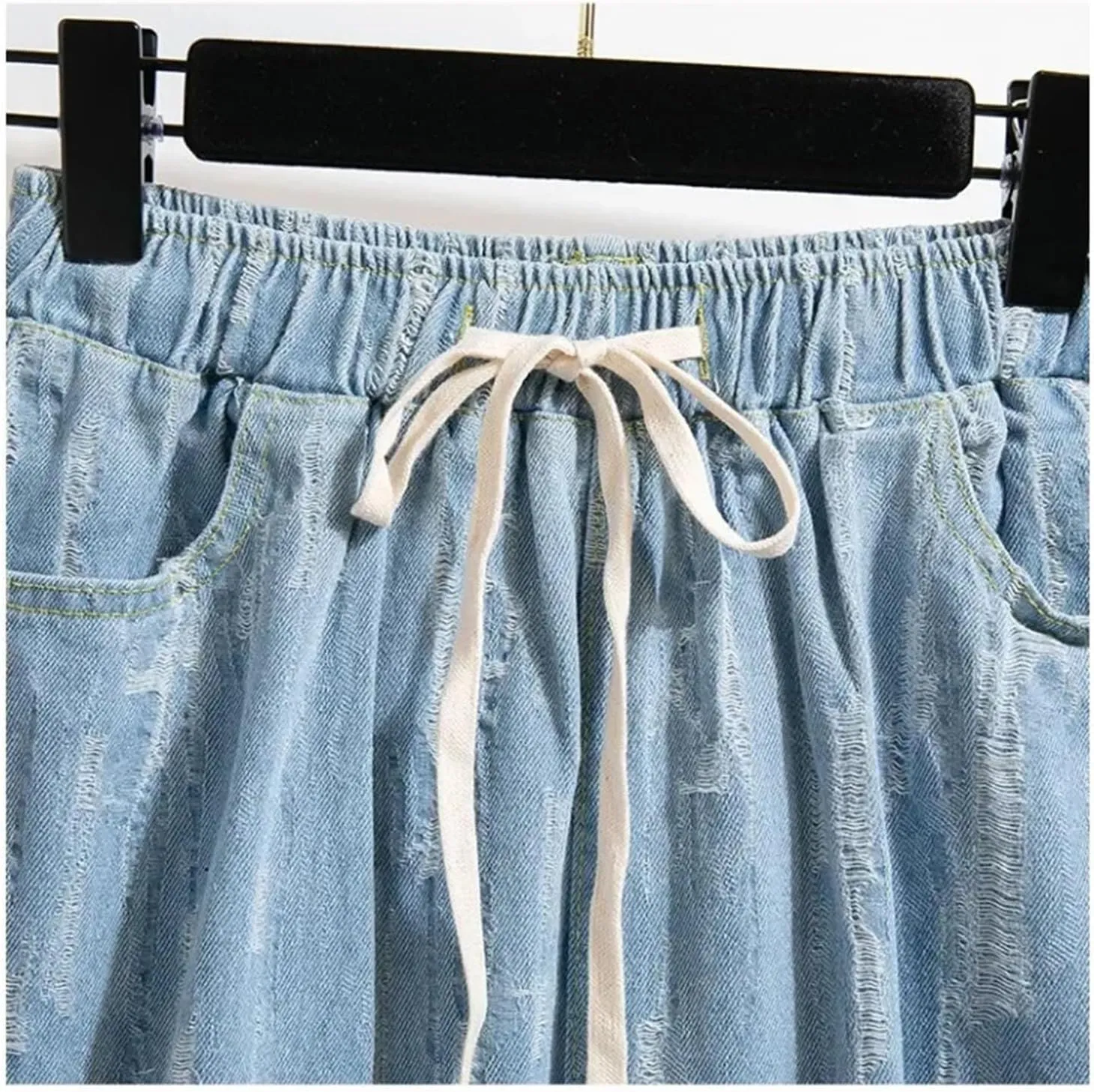 Women's Casual High-Waisted Drawstring Denim Skirt Plus Size Pleated Split Jeans Skirts