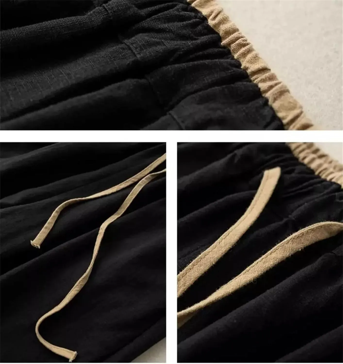 Women's Cotton Linen Loose Harem Pants Elastic Drawstring Waist Casual Ankle-Length Pants