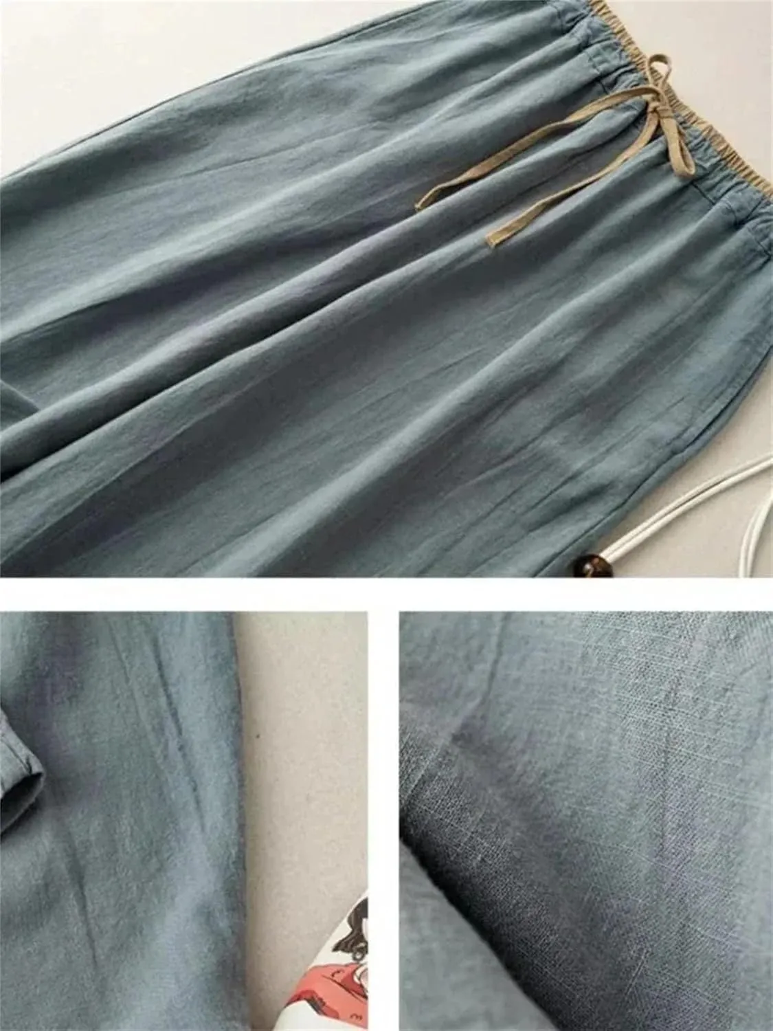 Women's Cotton Linen Loose Harem Pants Elastic Drawstring Waist Casual Ankle-Length Pants