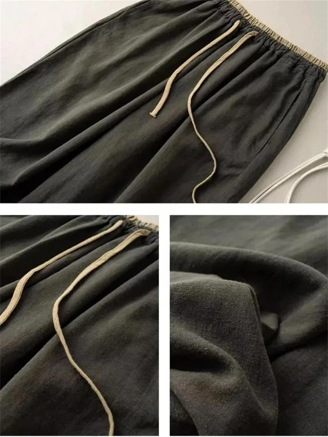 Women's Cotton Linen Loose Harem Pants Elastic Drawstring Waist Casual Ankle-Length Pants