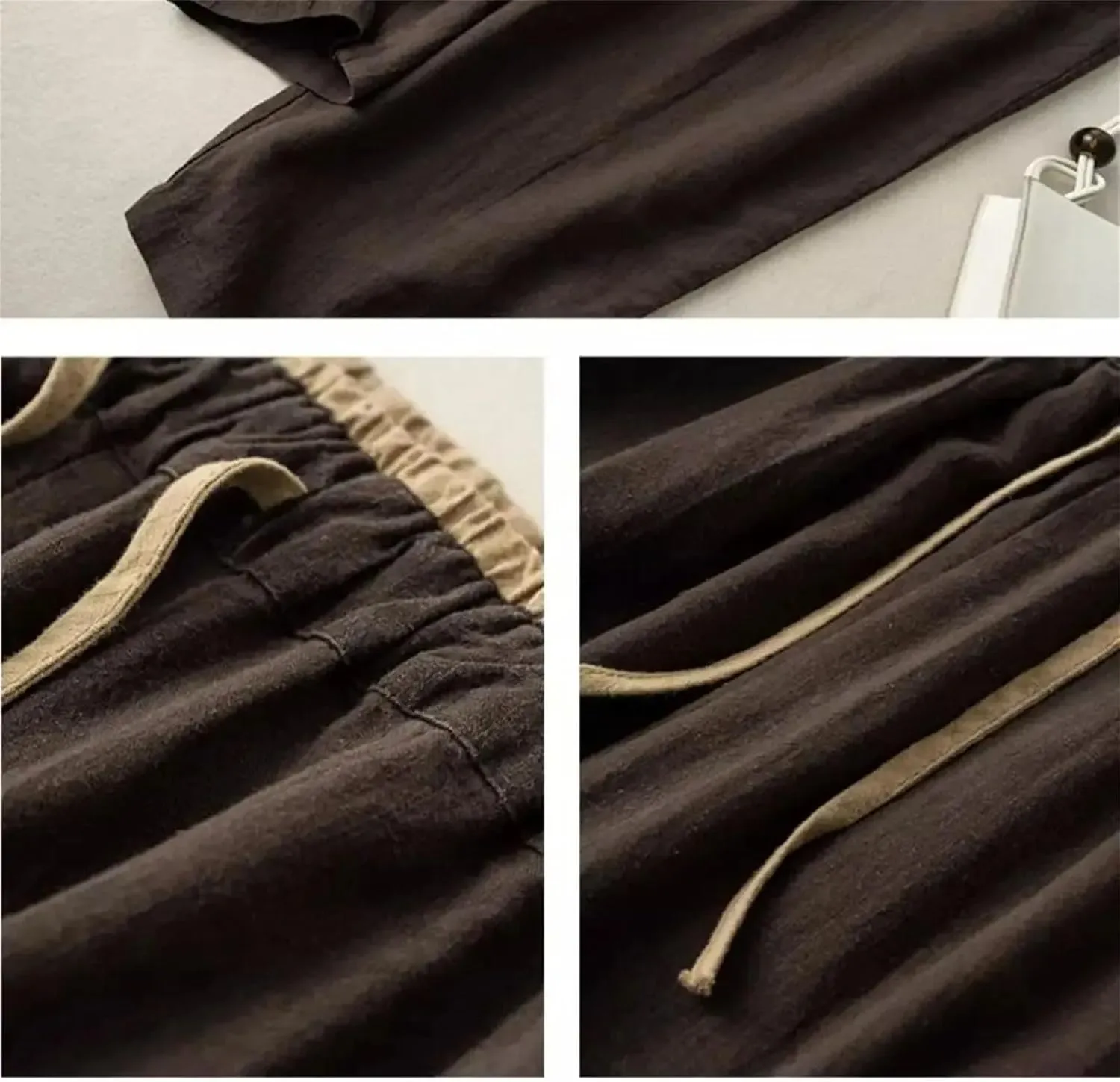 Women's Cotton Linen Loose Harem Pants Elastic Drawstring Waist Casual Ankle-Length Pants