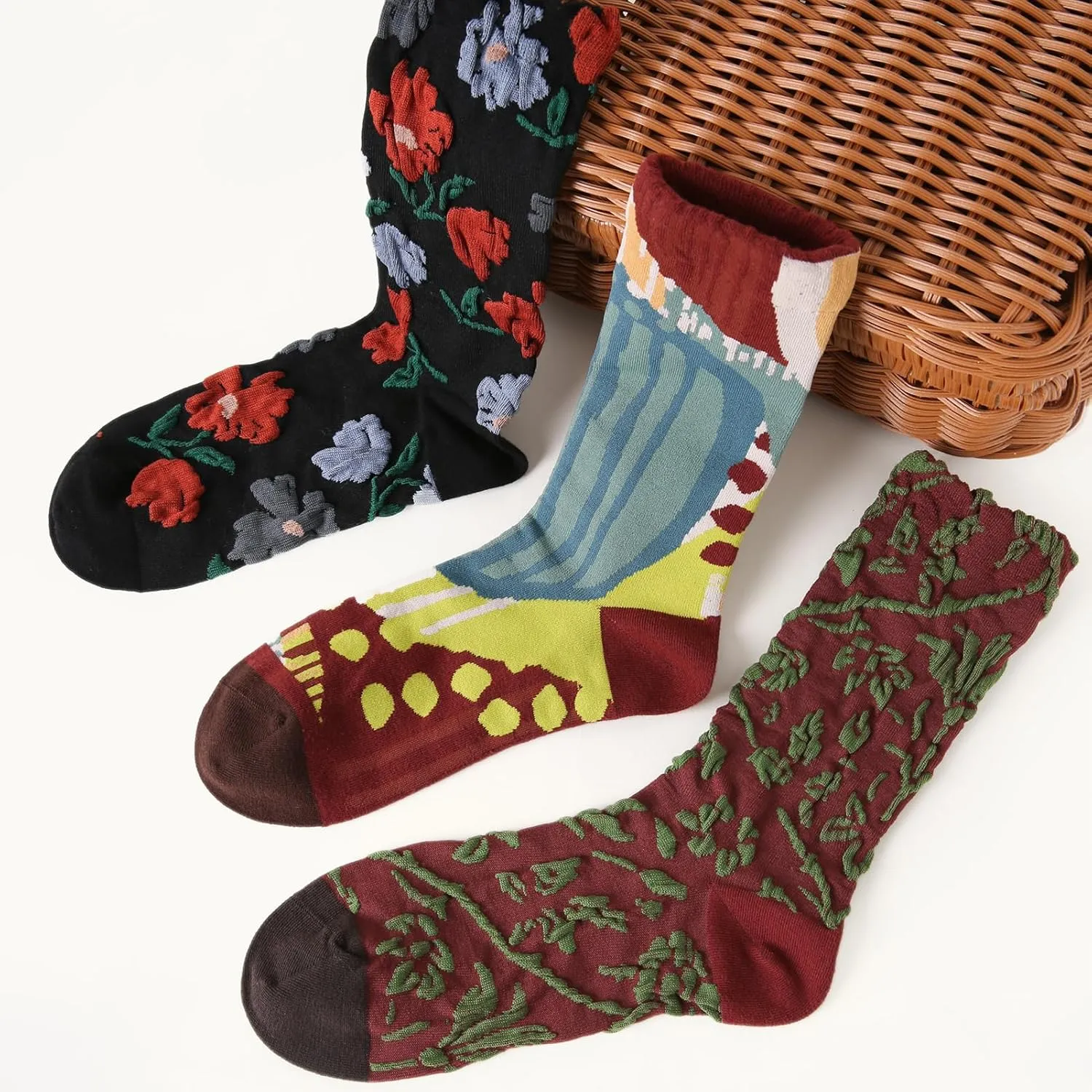Women's Cute Funny Novelty Funky Crew Cotton Socks (fit women's shoe size 5-9) 3 Pairs