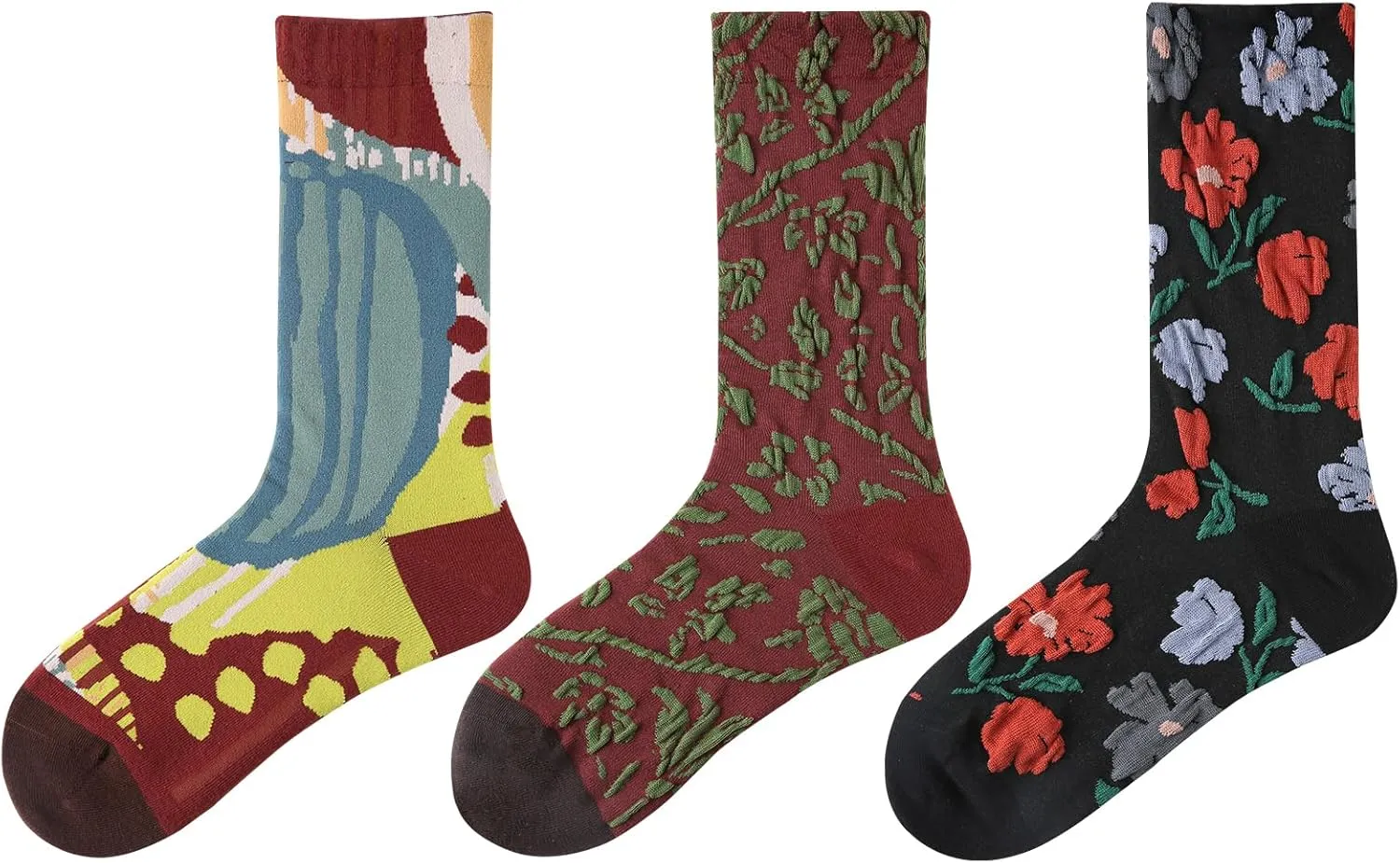 Women's Cute Funny Novelty Funky Crew Cotton Socks (fit women's shoe size 5-9) 3 Pairs