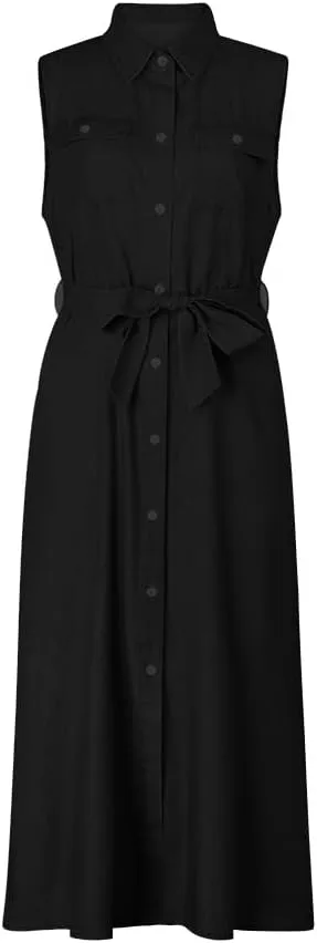 Women's Denim Shirt Dress Casual Belted Lapel Sleeveless Button Down Long Jean Maxi Dresses with Pockets 2025
