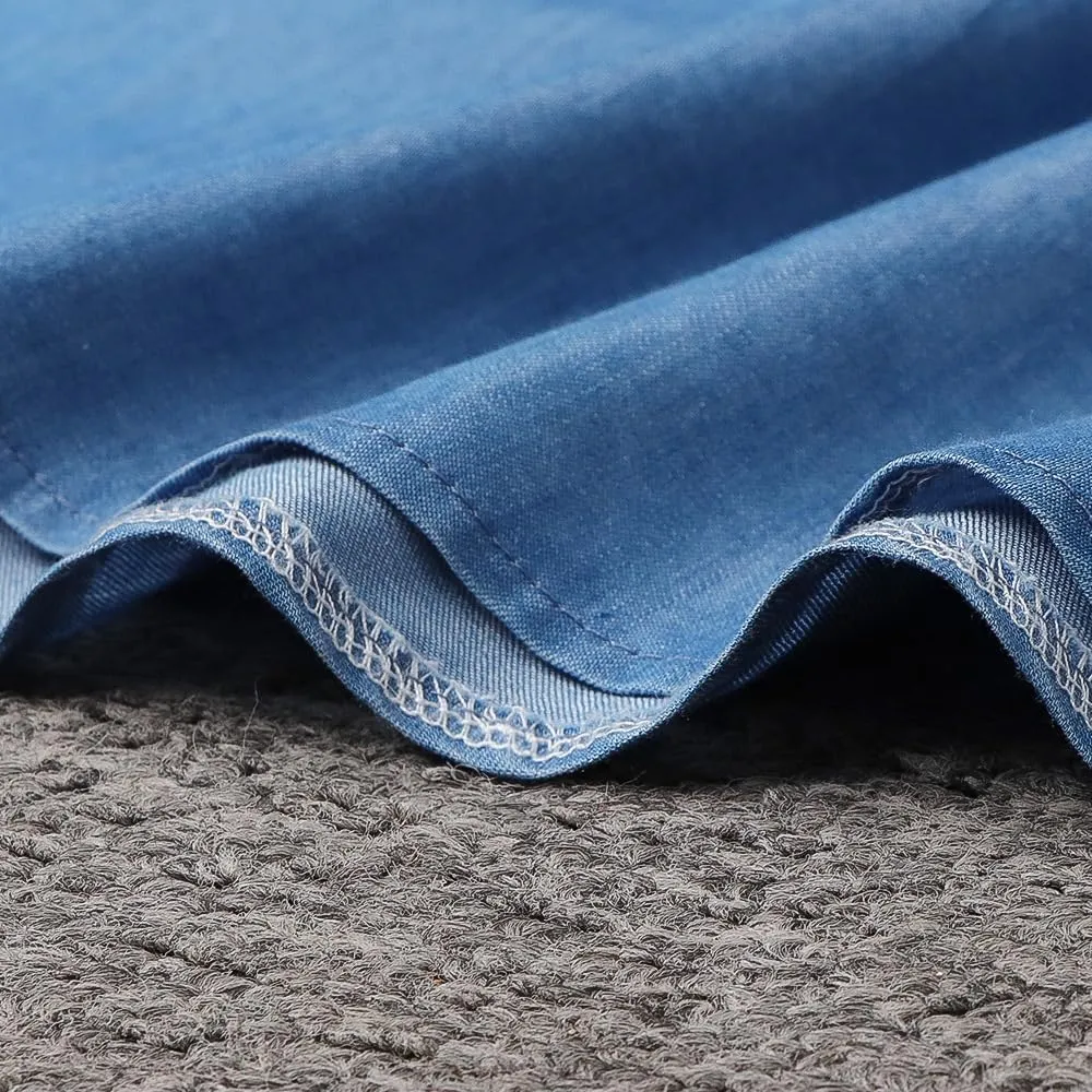 Women's Denim Shirt Dress Casual Belted Lapel Sleeveless Button Down Long Jean Maxi Dresses with Pockets 2025