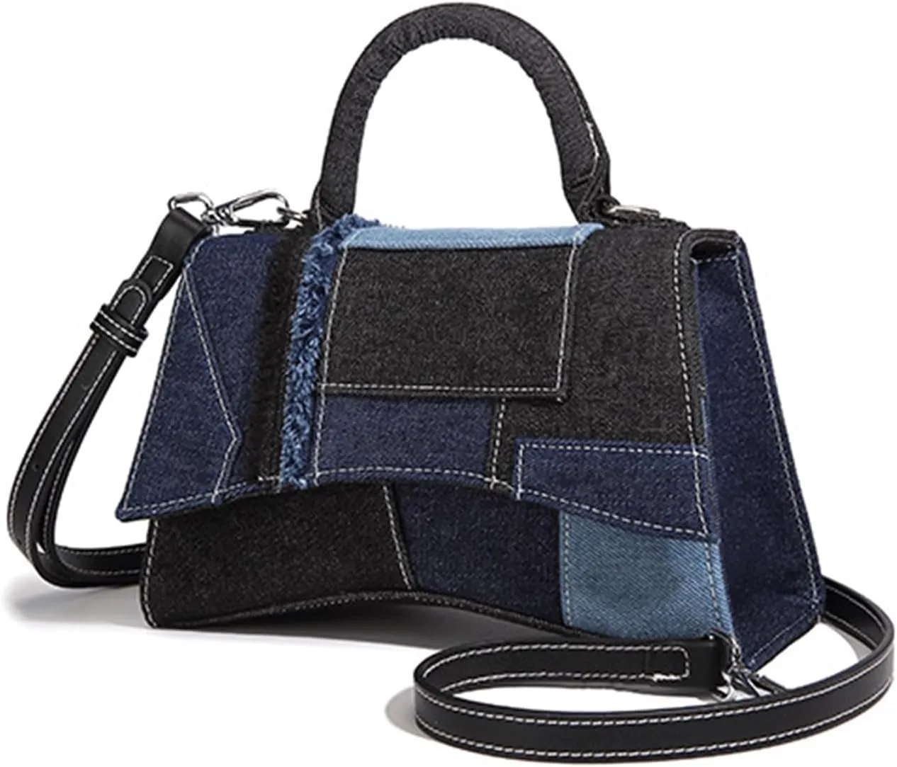 Women's Denim Top Handle Satchel Bag Stitching Tote Shoulder Bag Saddle Flap Crossbody Fashion Casual Handbag Pursebag206OWOISS