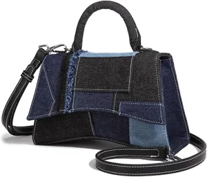 Women's Denim Top Handle Satchel Bag Stitching Tote Shoulder Bag Saddle Flap Crossbody Fashion Casual Handbag Pursebag206OWOISS