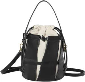 Women's Fashion Top Handle Bucket Bag PU Leather Hollow Out Crossbody Casual Tote Shoulder Bag Simple Handbag Pursebag1824OWOISS