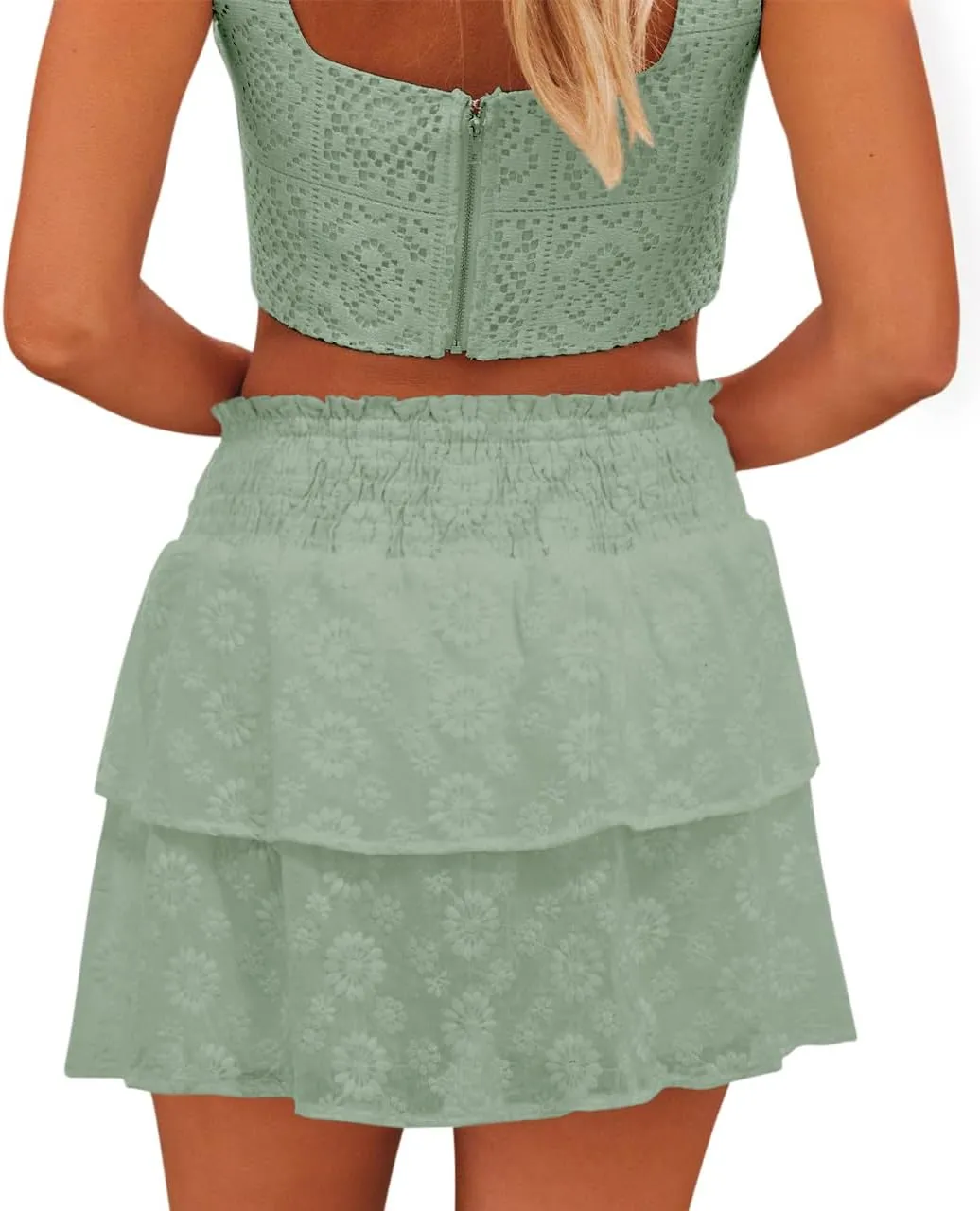 Womens Flowy Shorts Casual Boho Ruffle Tiered Mini Skirts Crochet Lace High Waist Cute Cotton Butterfly Skorts Summer Trendy