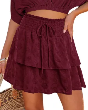 Womens Flowy Shorts Casual Boho Ruffle Tiered Mini Skirts Crochet Lace High Waist Cute Cotton Butterfly Skorts Summer Trendy