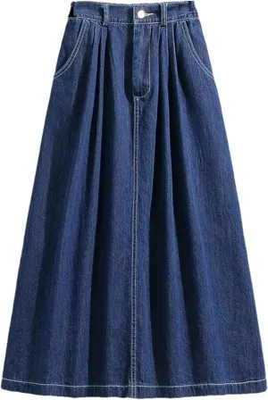 Women's High Elastic Waist Denim Skirt A Line Midi Jeans Skirts Korean Fashion Denim Skirt