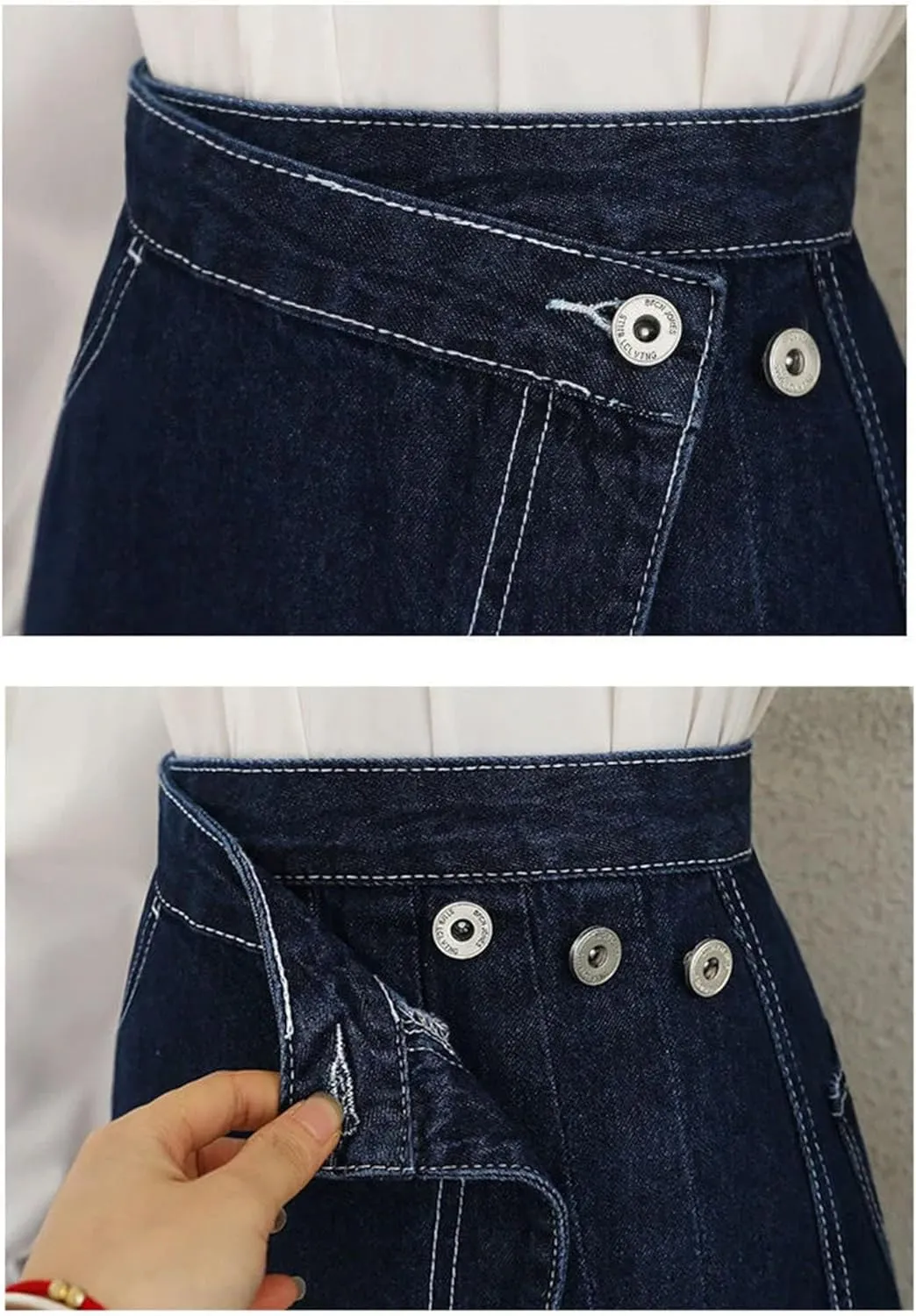 Women's High Waist Split Pleated Jeans Skirts Vintage Long Maxi Denim Skirts with Pockets