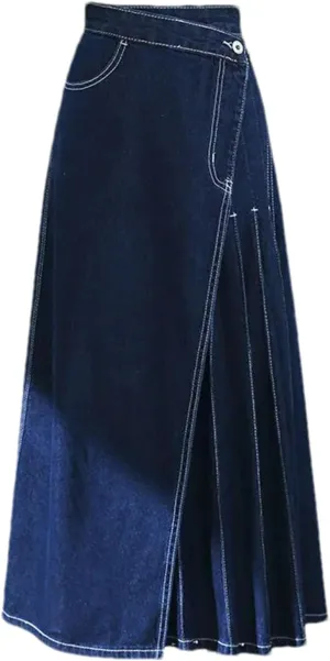 Women's High Waist Split Pleated Jeans Skirts Vintage Long Maxi Denim Skirts with Pockets