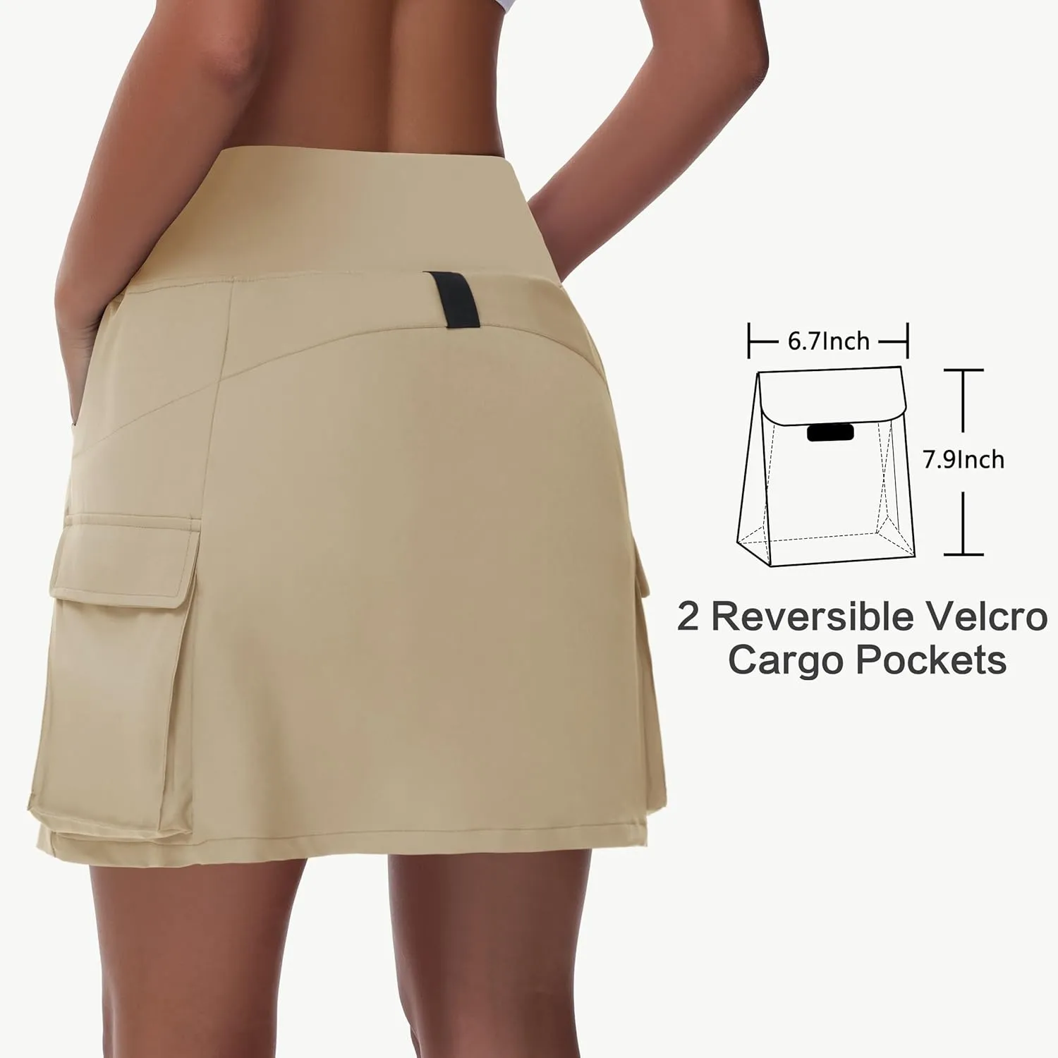 Women's Hiking Cargo Skort Skirt - High Waisted Golf Dressy Casual Workout Sport Skirt with Liner Quick Dry UPF50