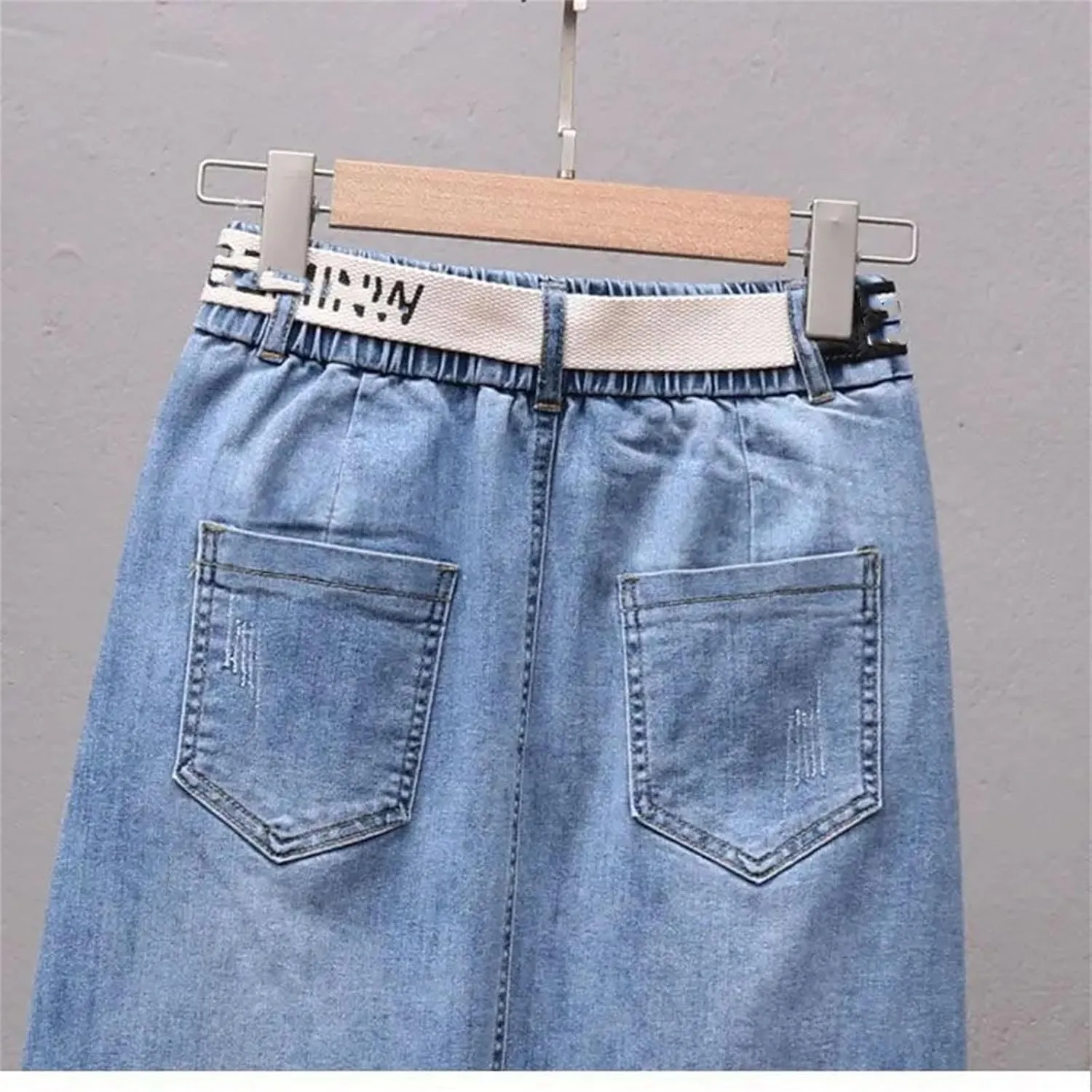 Women's Irregular Denim Skirt Elastic High Waisted A-Line Buttocks Wrapped Jeans Skirts