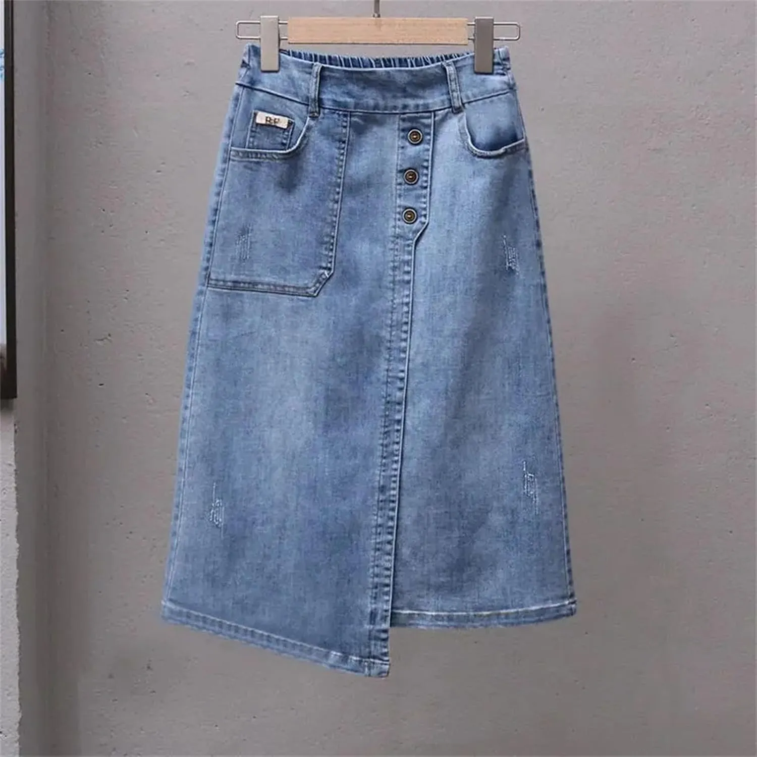 Women's Irregular Denim Skirt Elastic High Waisted A-Line Buttocks Wrapped Jeans Skirts