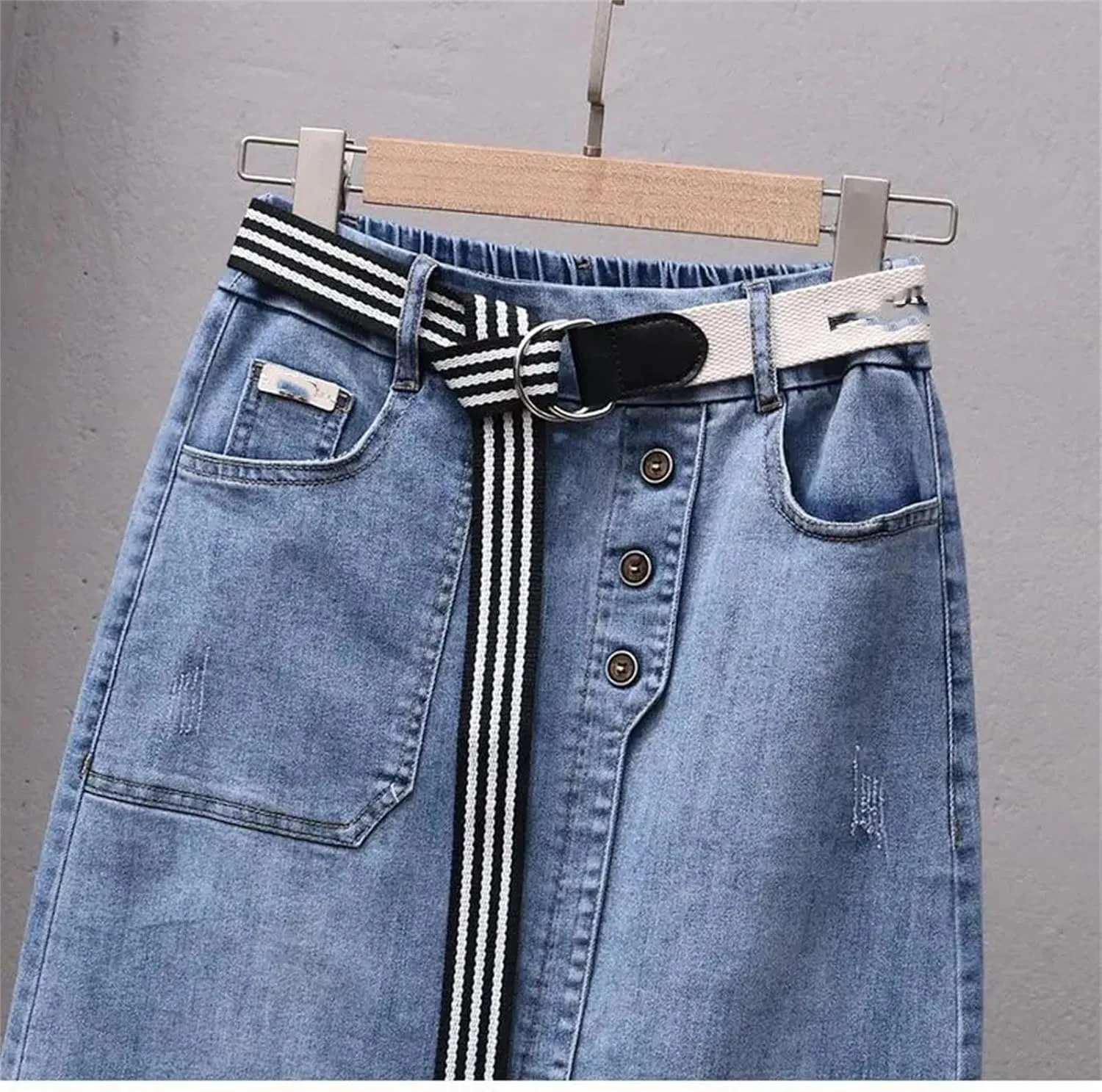 Women's Irregular Denim Skirt Elastic High Waisted A-Line Buttocks Wrapped Jeans Skirts
