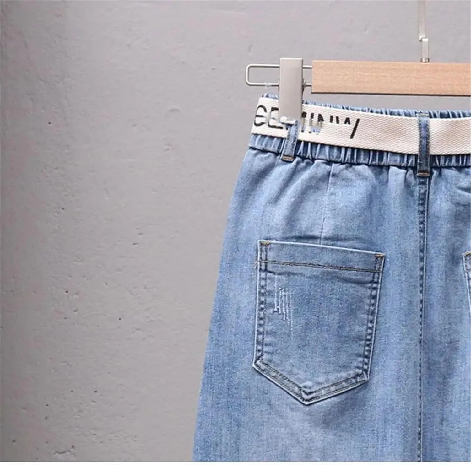 Women's Irregular Denim Skirt Elastic High Waisted A-Line Buttocks Wrapped Jeans Skirts