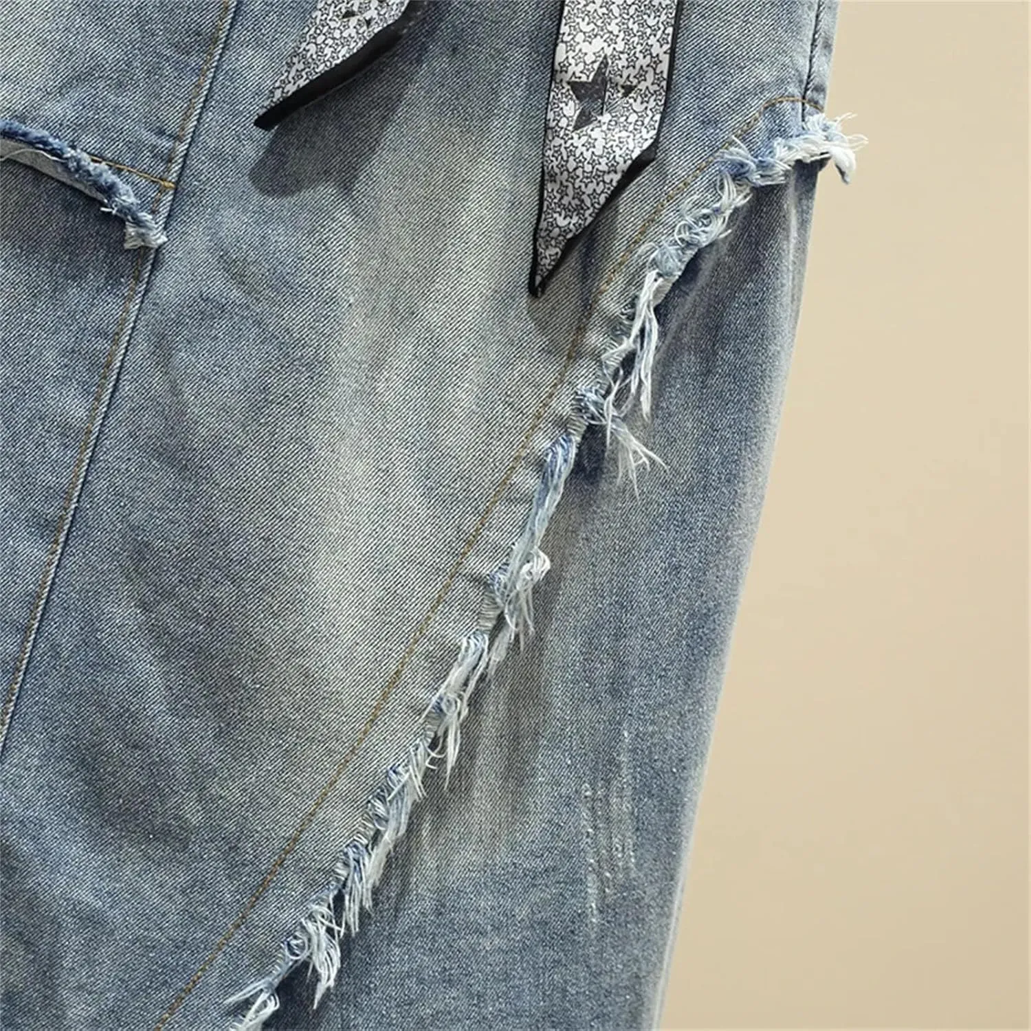 Women's Irregular Raw Edge Jeans Skirt Summer High Waisted A-Line Large Size Denim Skirt