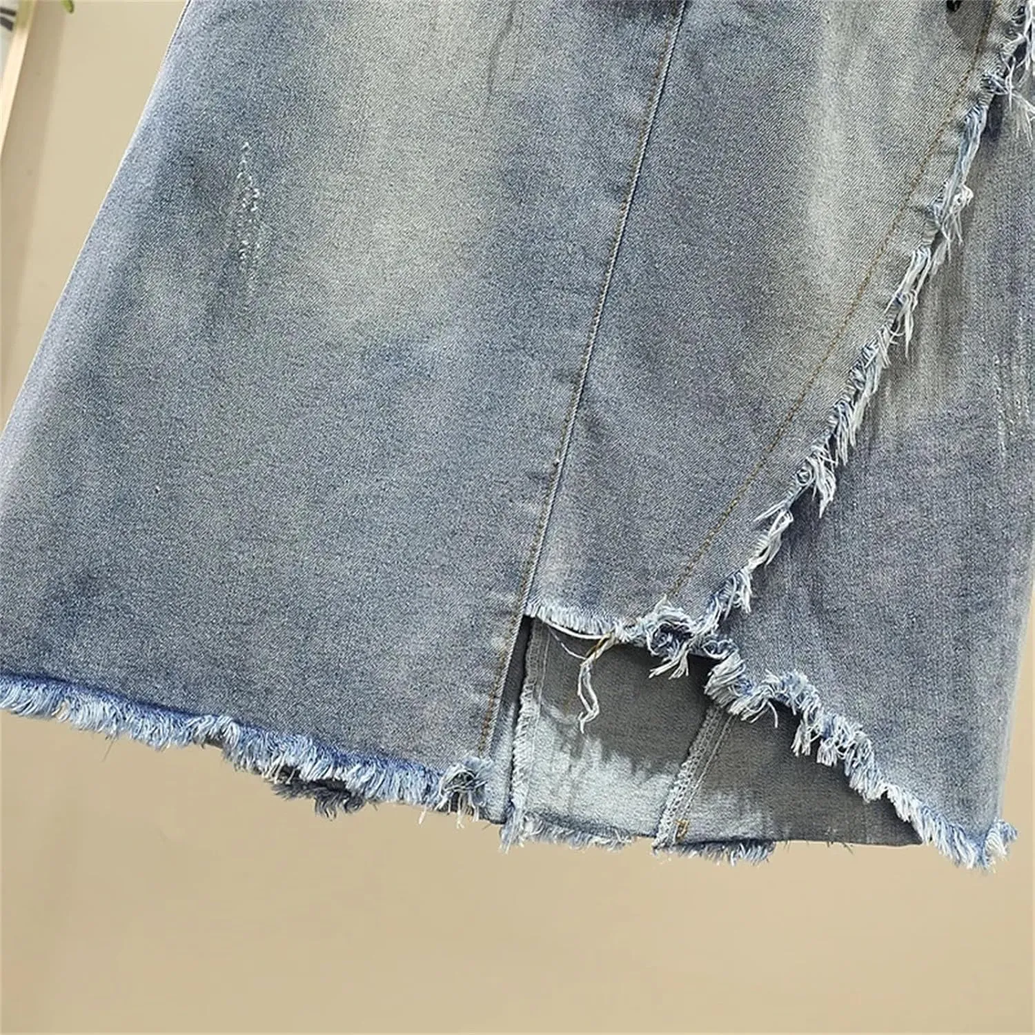 Women's Irregular Raw Edge Jeans Skirt Summer High Waisted A-Line Large Size Denim Skirt