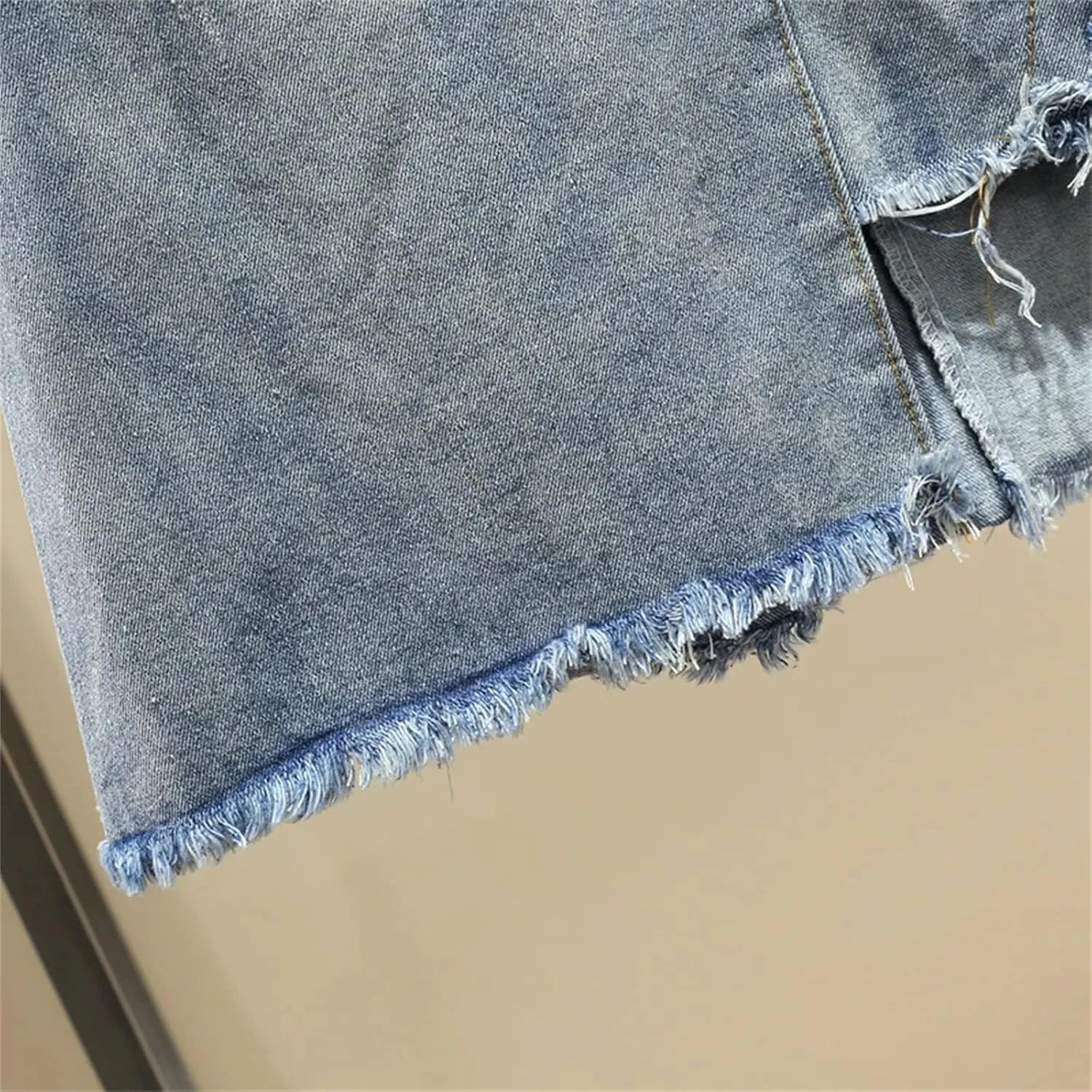 Women's Irregular Raw Edge Jeans Skirt Summer High Waisted A-Line Large Size Denim Skirt