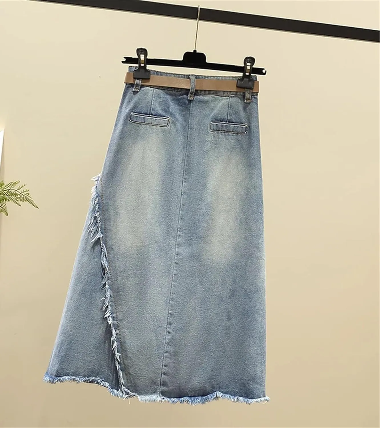Women's Irregular Raw Edge Jeans Skirt Summer High Waisted A-Line Large Size Denim Skirt