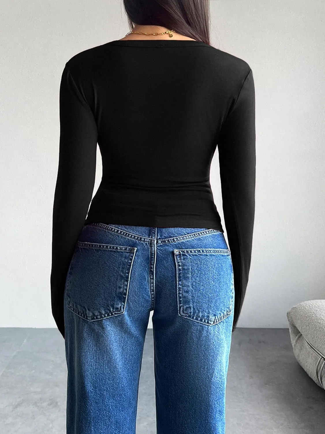 Women's Long Sleeve Shirts Crew Neck Button Down Cardigan T-Shirt Slim Fit Y2K Going Out Casual Fashion Tops