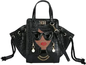 Women's Novelty Handbag 3D Lady Face Design with Crocodile Pattern Leather Funky Tote Crossbody Hobo Purse