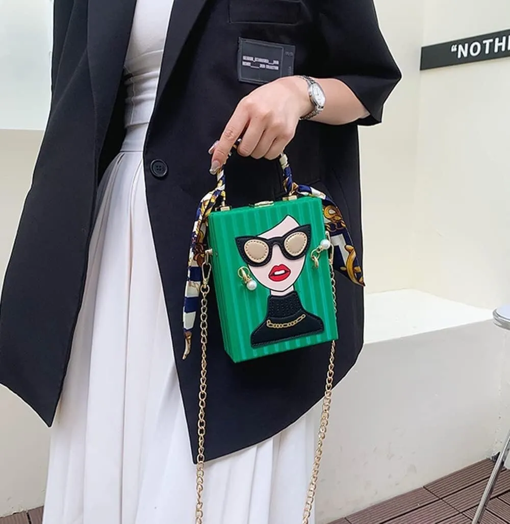Women's Novelty Handbag 3D Lady Face Design with Crocodile Pattern Leather Funky Tote Crossbody Hobo Purse