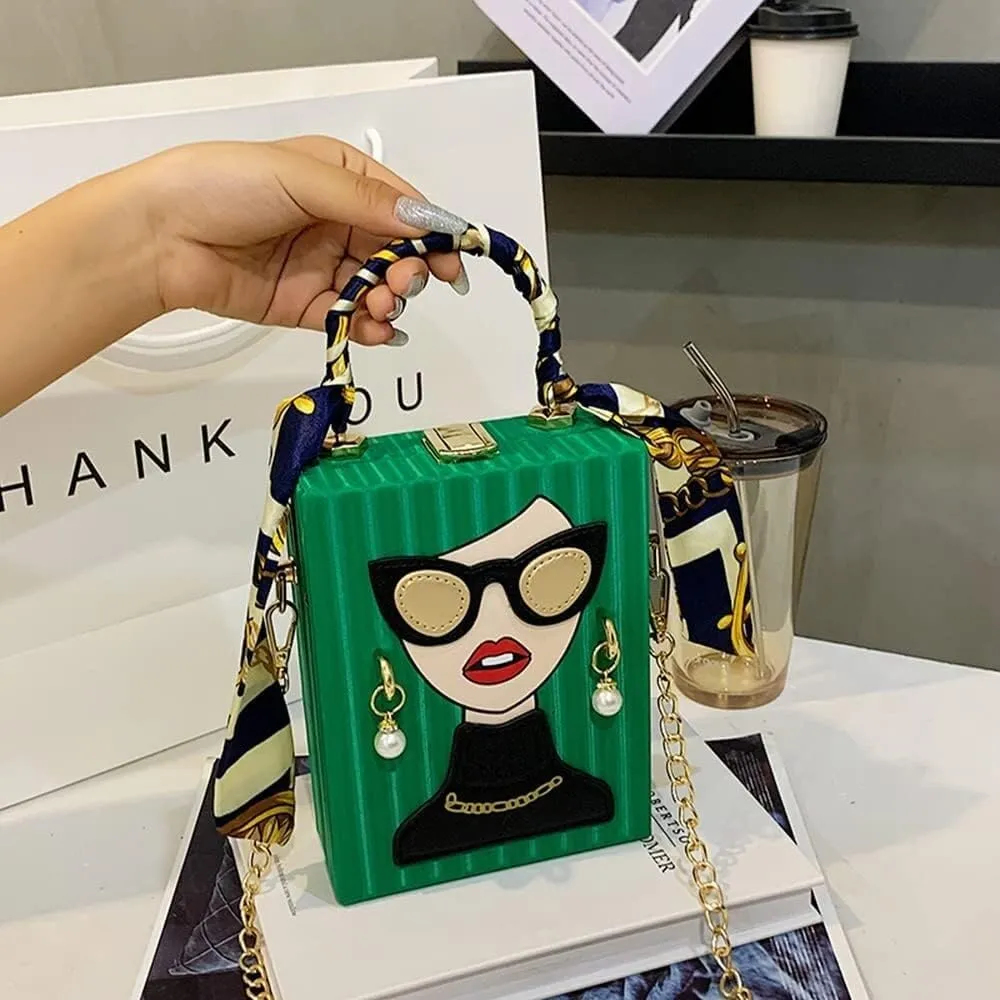 Women's Novelty Handbag 3D Lady Face Design with Crocodile Pattern Leather Funky Tote Crossbody Hobo Purse