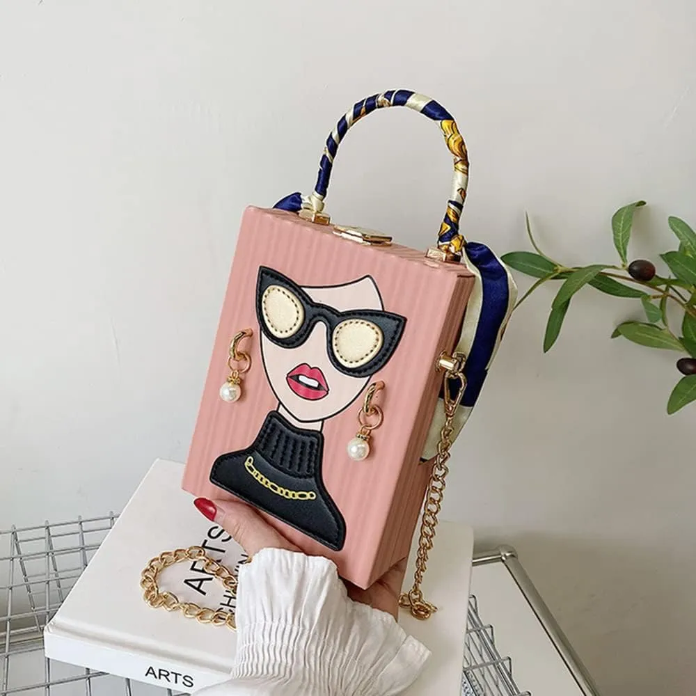 Women's Novelty Unique 3D Lady Face Leather with Crocodile Pattern Tote Handbags Funky Purse Hobo Crossbody Shoulder bags