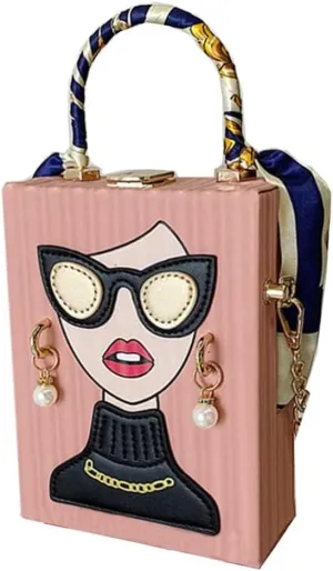 Women's Novelty Unique 3D Lady Face Leather with Crocodile Pattern Tote Handbags Funky Purse Hobo Crossbody Shoulder bags