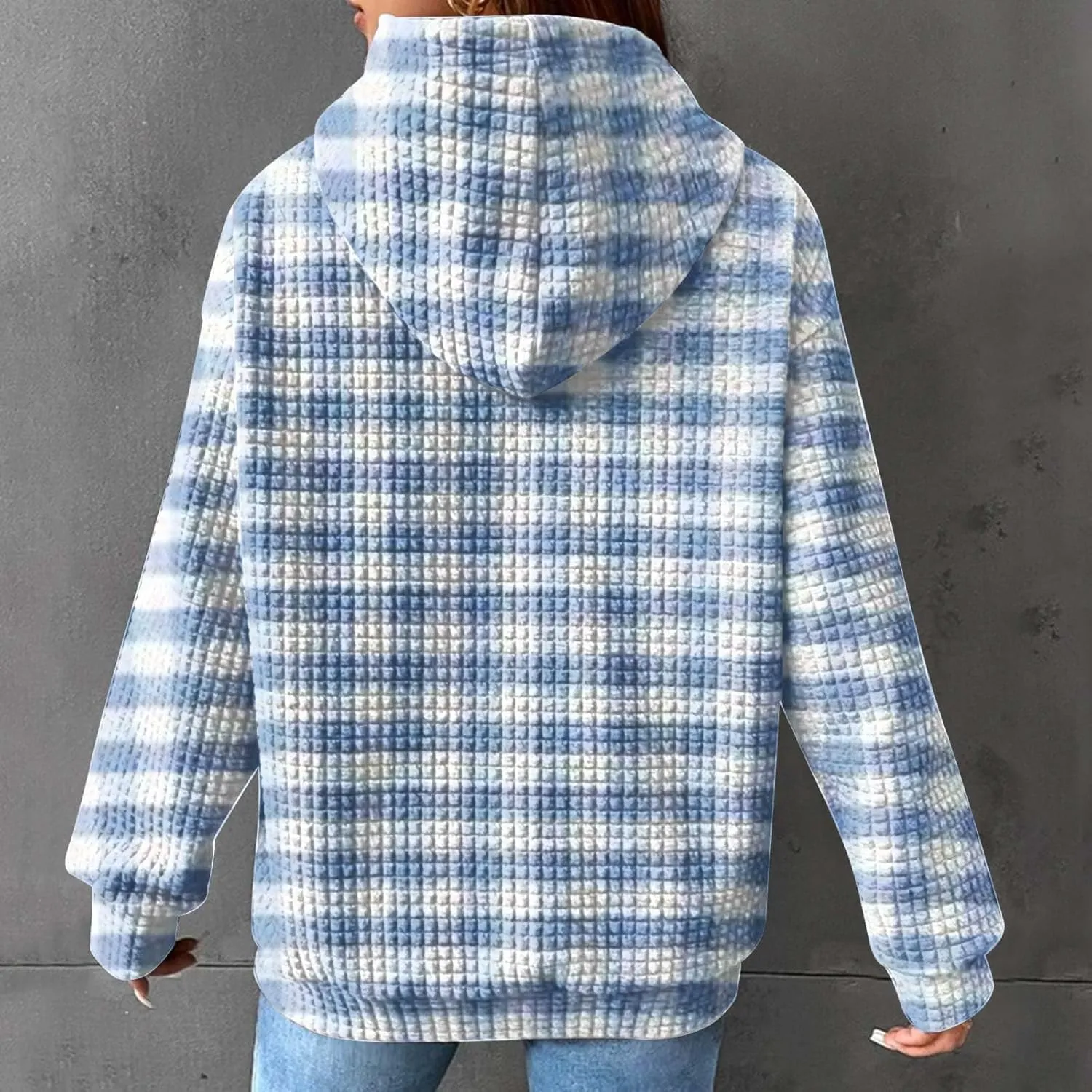 Womens Oversized Crewneck Sweatshirt Hooded Hoodie Long Sleeve Drawstring Waffle Pullover Trendy Shirts With Pocket