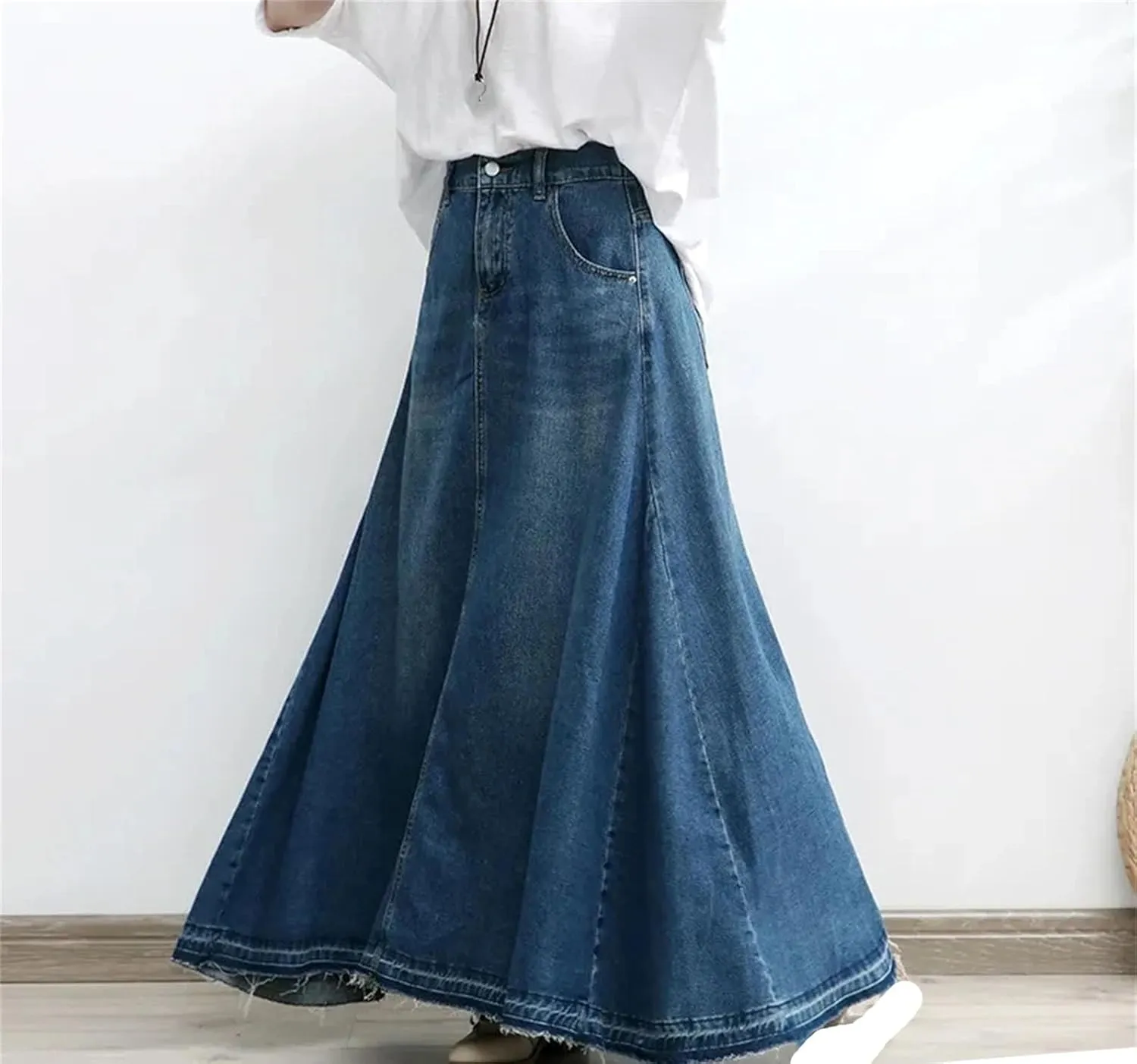 Women's Oversized High Waisted Denim Long Swing Skirts Summer Slim Thin A-Line Umbrella Skirts