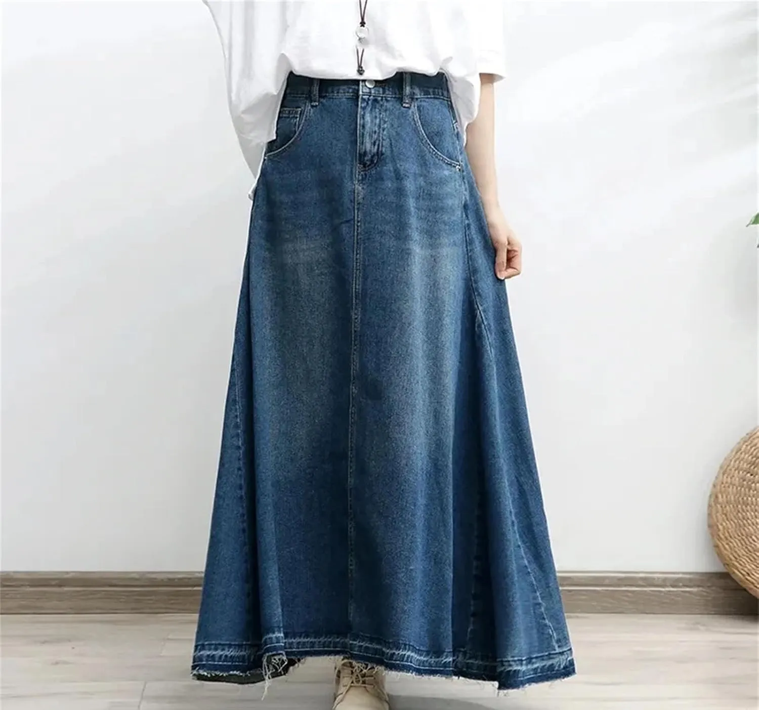 Women's Oversized High Waisted Denim Long Swing Skirts Summer Slim Thin A-Line Umbrella Skirts