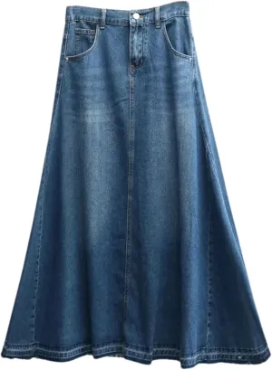 Women's Oversized High Waisted Denim Long Swing Skirts Summer Slim Thin A-Line Umbrella Skirts