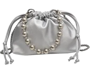 Women's PU Leather Crossbody Drawstring Shoulder Handbag Beads Bucket Bag Chain Satchel Purse for Prom Party Weddingbag220OWOISS