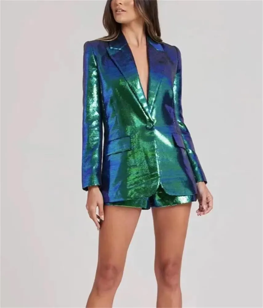 Womens Sequins Blazer Jacket Shorts Set Womens Tuxedo Suits for Women 2 Piece Sets Casual Outfits Dressy Christmas Wedding