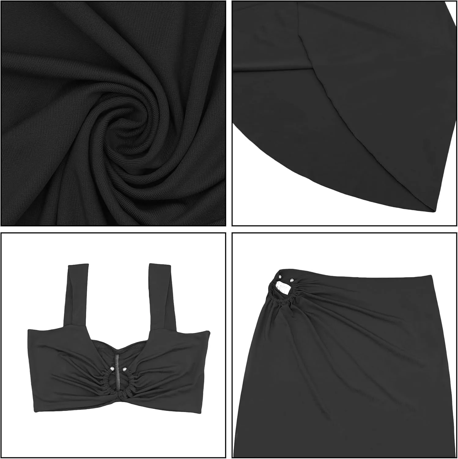 Women's Sexy 2 Piece Maxi Skirt Sets O-Ring Hollow Out Off Shoulder Crop Top High Slit Long Dress Set
