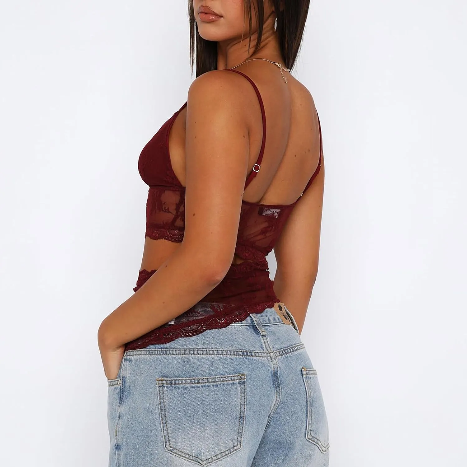 Womens Sexy Lace Cami Top Spaghetti Strap Low Cut Sleeveless Backless Floral Mesh Tank Tops Y2K Club Party Shirt