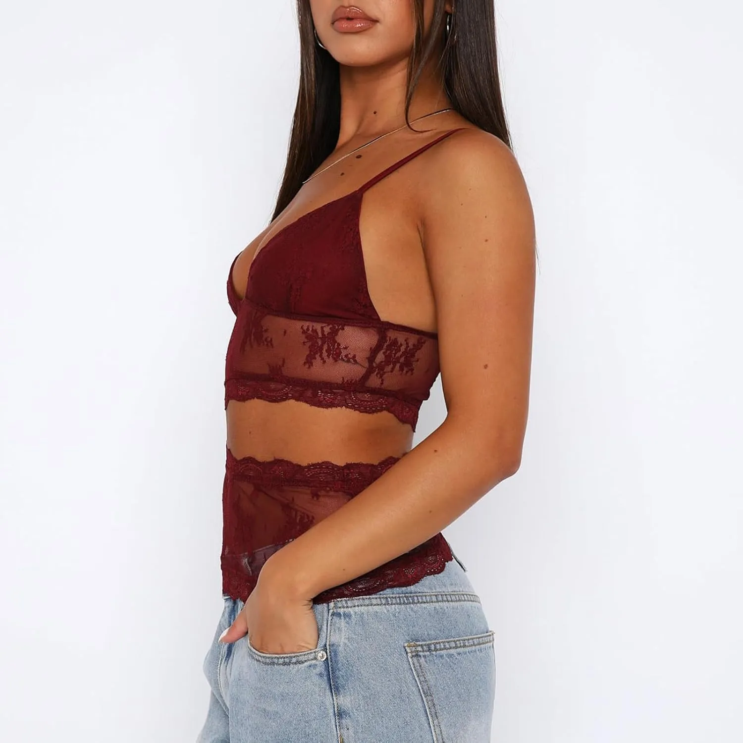 Womens Sexy Lace Cami Top Spaghetti Strap Low Cut Sleeveless Backless Floral Mesh Tank Tops Y2K Club Party Shirt