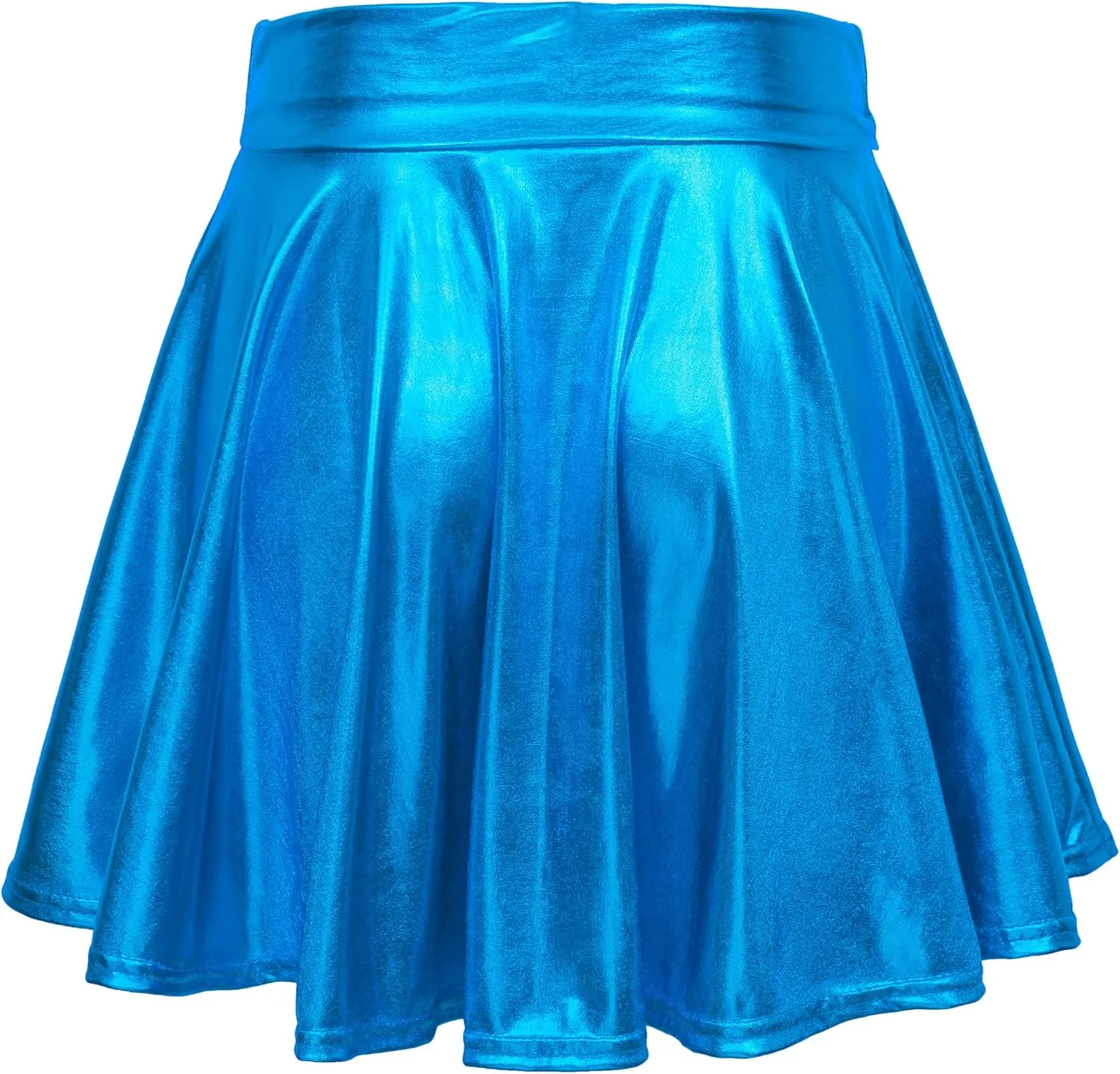 Women's Shiny Metallic Wet Look Stretchy Flared Mini Skater Skirt