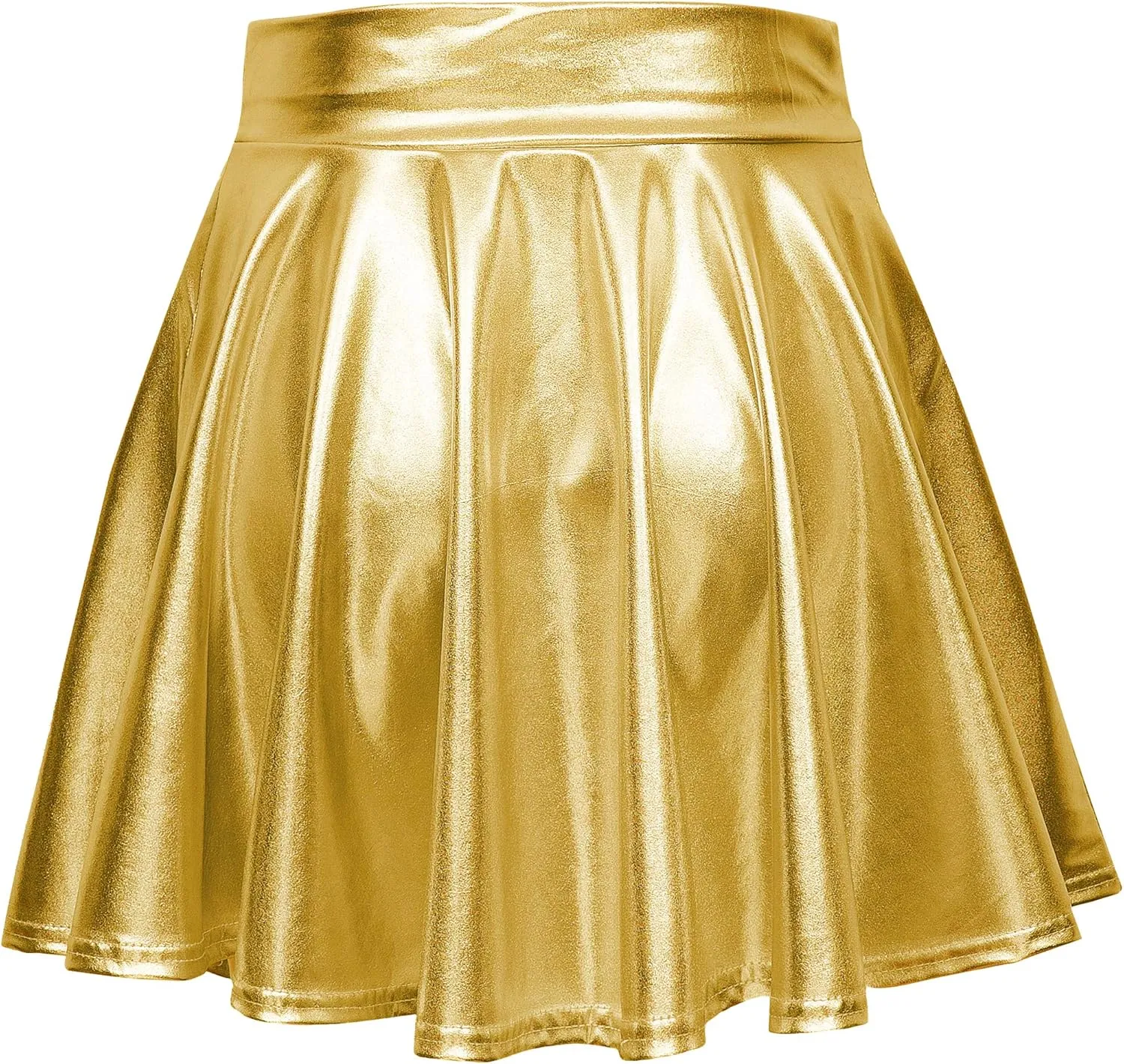 Women's Shiny Metallic Wet Look Stretchy Flared Mini Skater Skirt