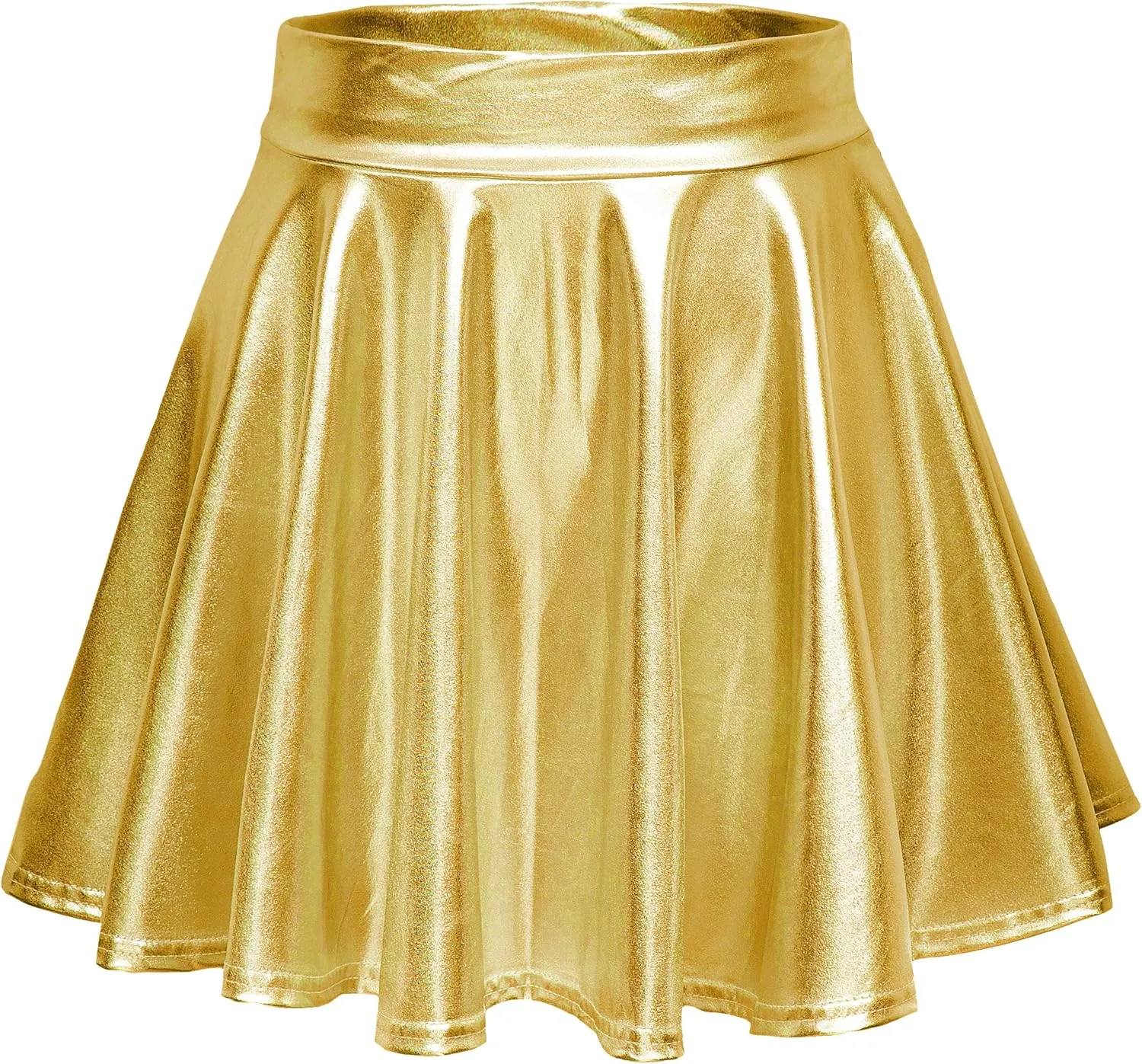 Women's Shiny Metallic Wet Look Stretchy Flared Mini Skater Skirt
