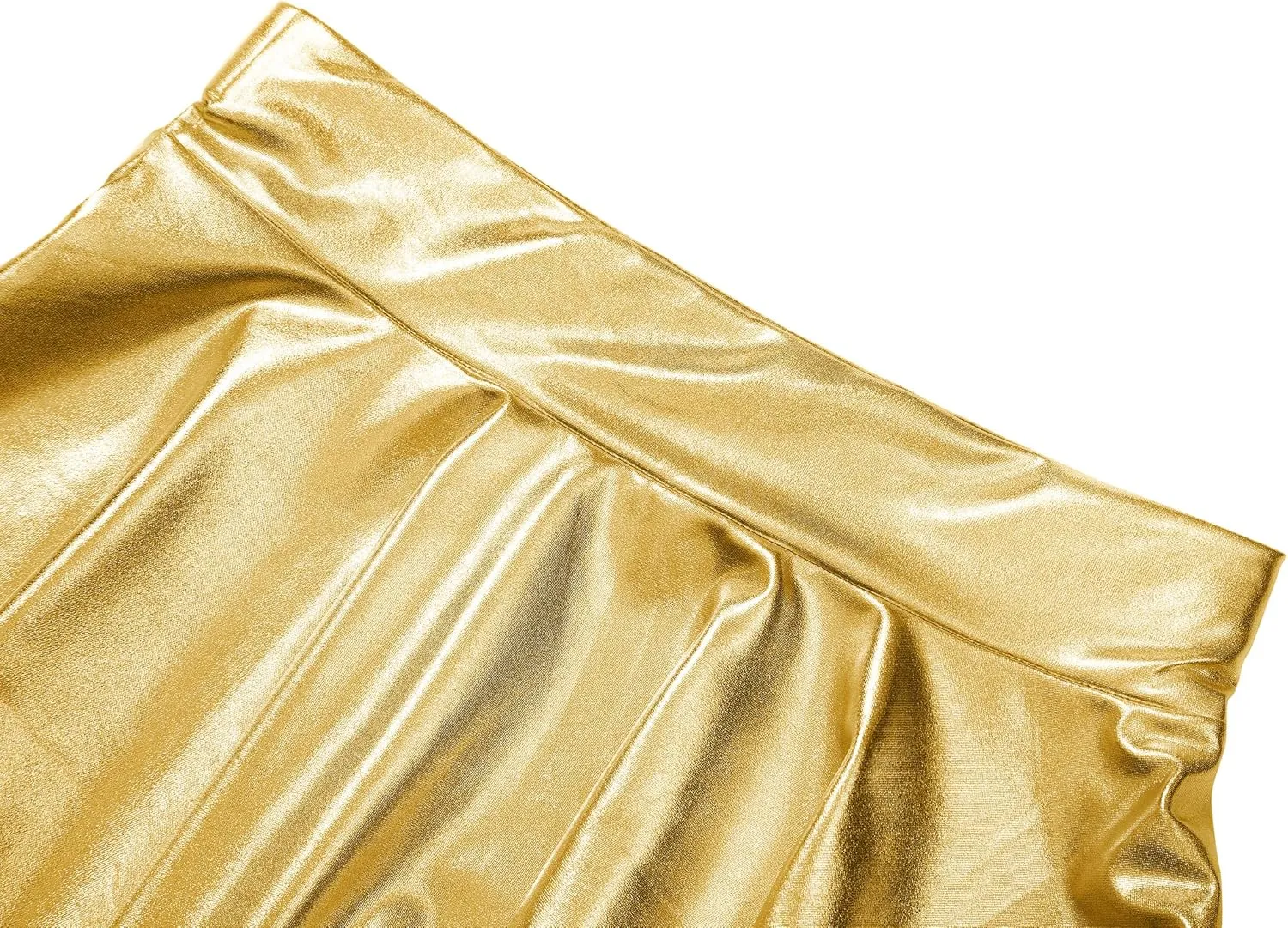 Women's Shiny Metallic Wet Look Stretchy Flared Mini Skater Skirt