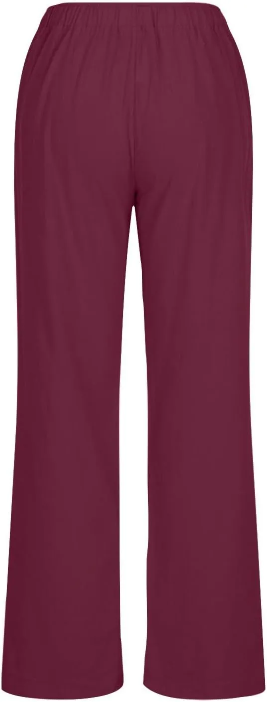Womens Summer Cotton Pants Dressy Casual High Waisted Drawstring Lounge Trousers Loose Wide Legged Flwoy Beach Pant